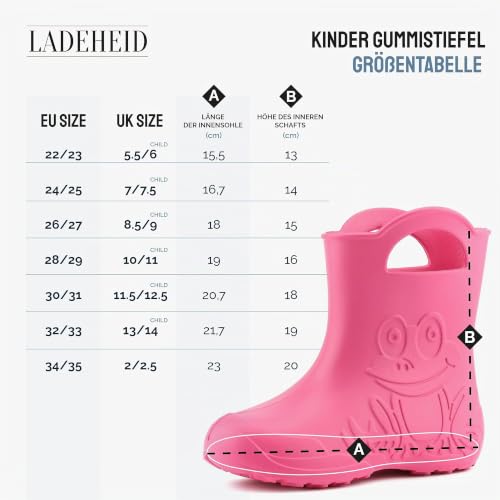 Detalle de Ladeheid EVA Kinder Gummistiefel LA-CA-04 Blau/Marineblau – Gefüttert, thermo, leicht