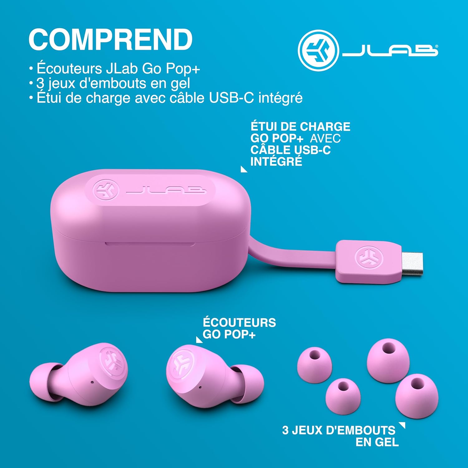 Thumbnail 6 de JLab Go Air Pop+ Écouteurs Bluetooth sans Fil : autonomie généreuse et personnalisation Audio