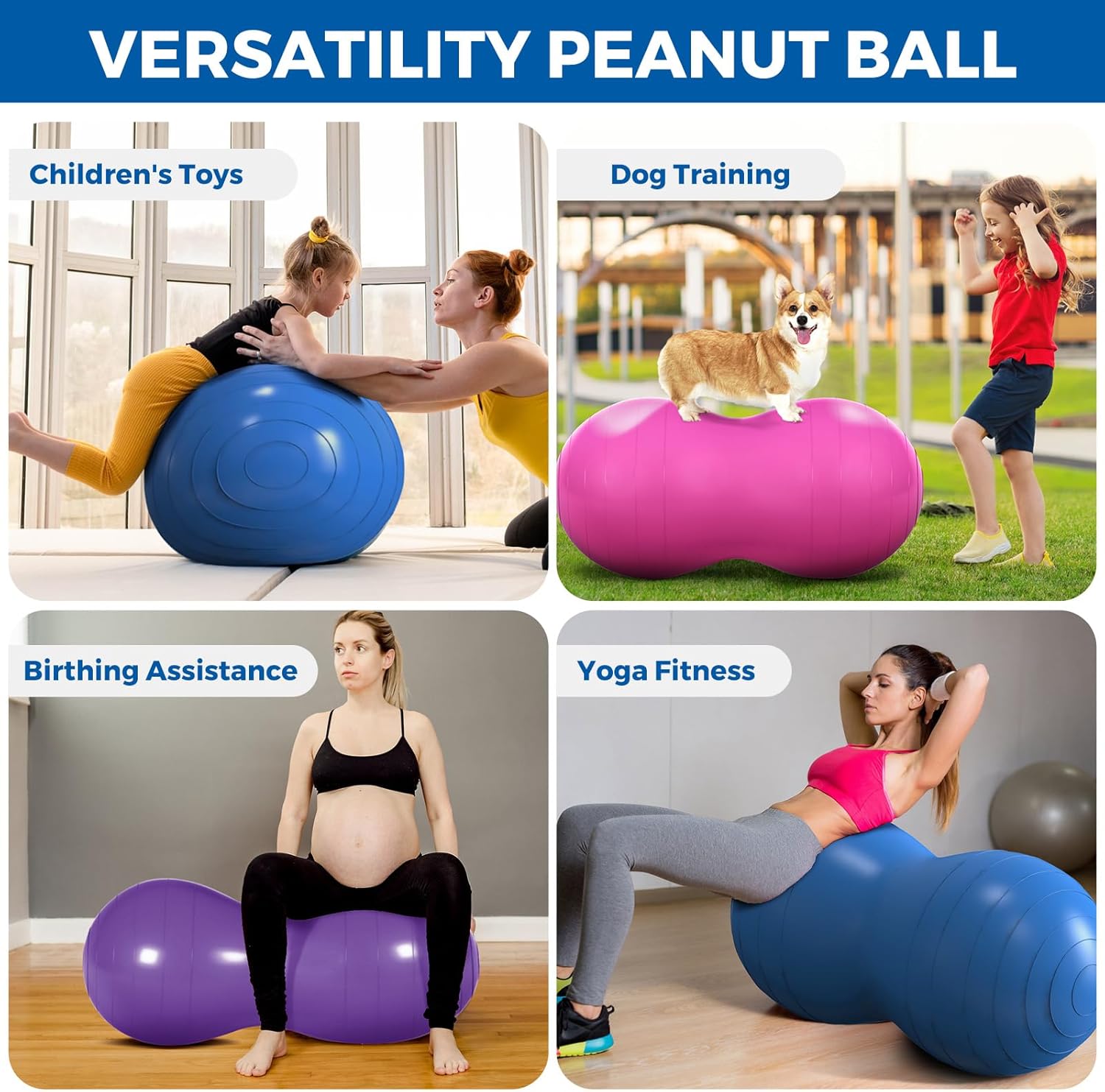 Detalle 2 de DASKING Peanut Ball 90x45 cm con pompa a mano: palla di arachidi per yoga, pilates, fisioterapia e gravidanza
