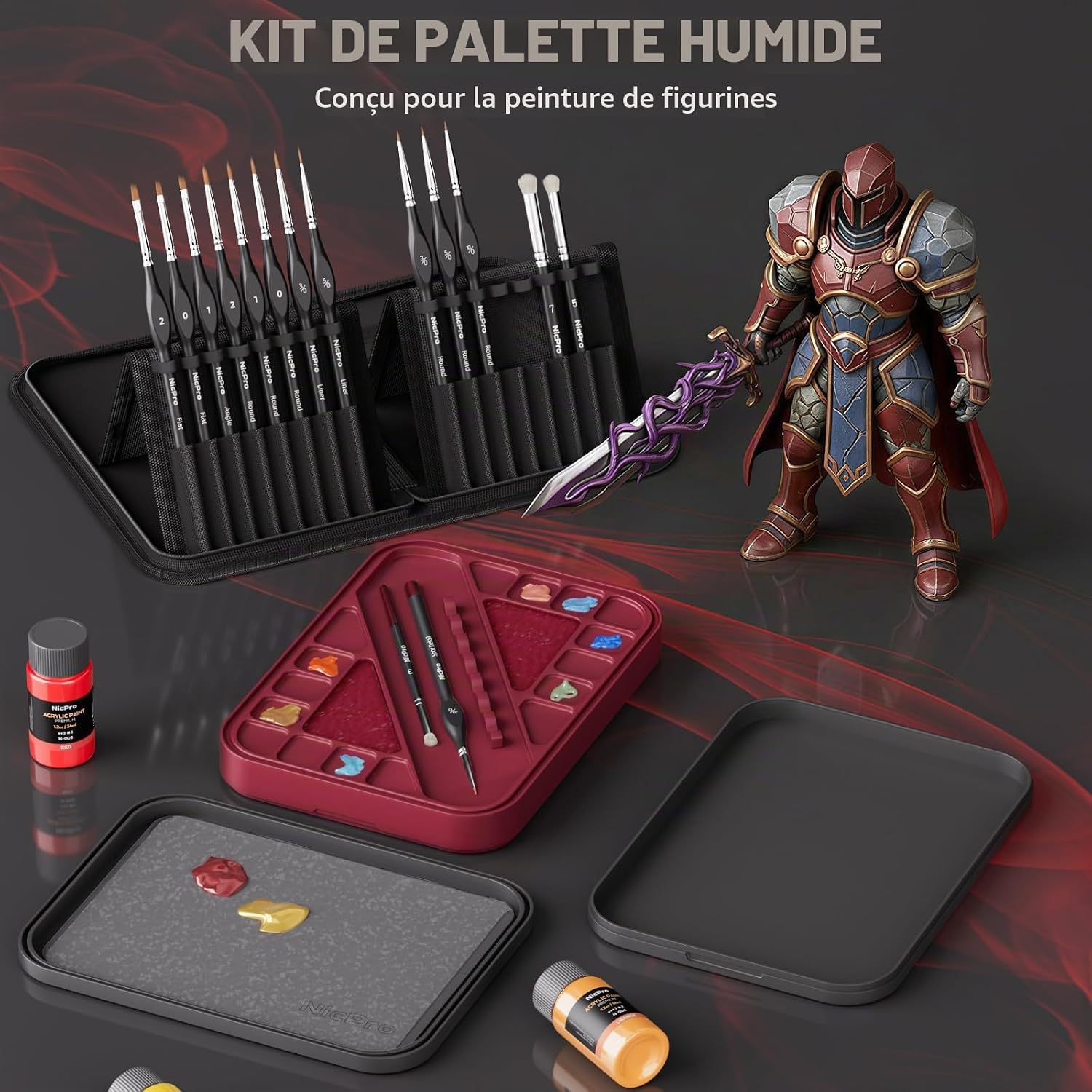Thumbnail 6 de Nicpro Kit de Peinture Miniature Professionnel — Palette Humide 2 en 1 et 16 pinceaux