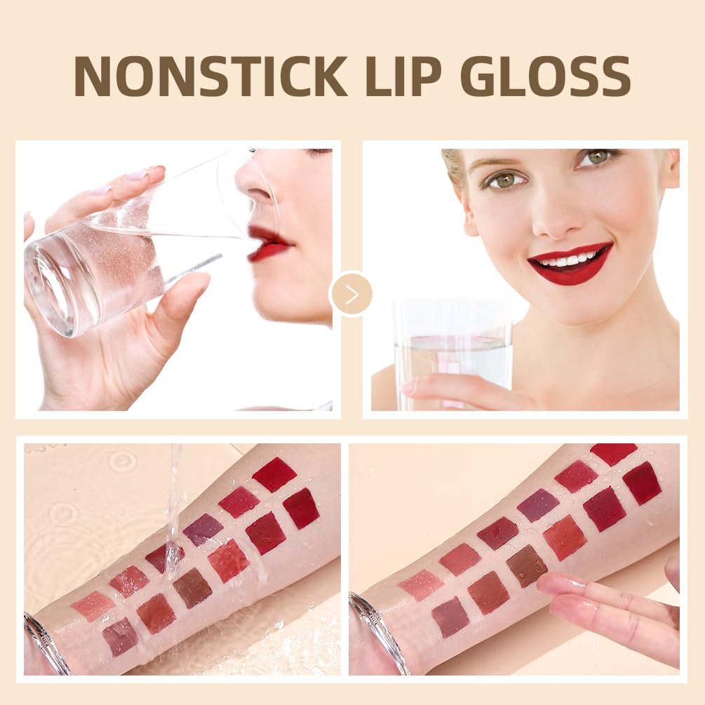 Detalle 2 de QiBest 12-Piece Matte Liquid Lipstick Set (24-Hour, Waterproof) — Nude & Dark Red Velvet Finish