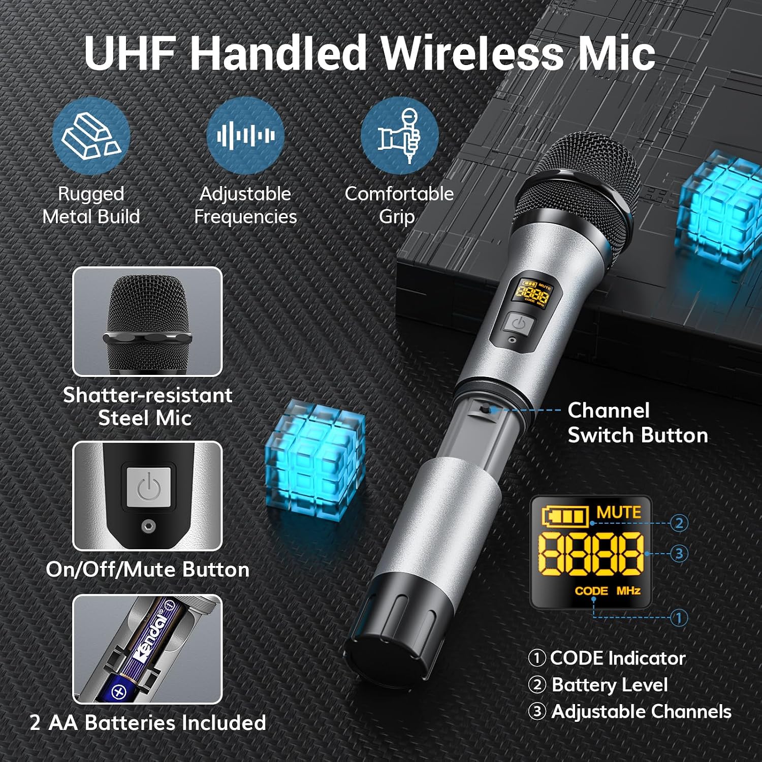 Detalle 2 de TONOR TW-880 8-Mic UHF Wireless System, Metal Handheld Mics, 90 m