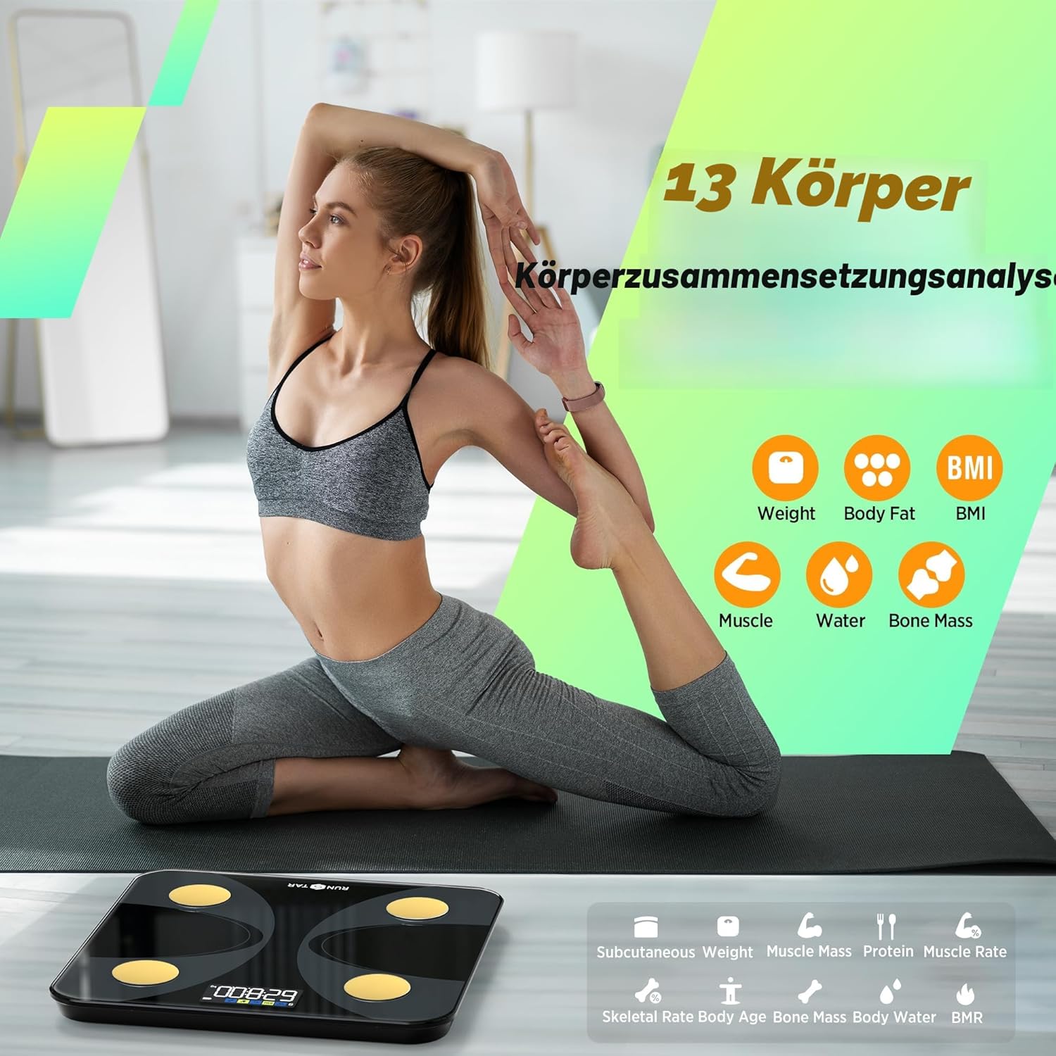 Detalle de RunSTAR Körperfettwaage 180 kg mit großem Display