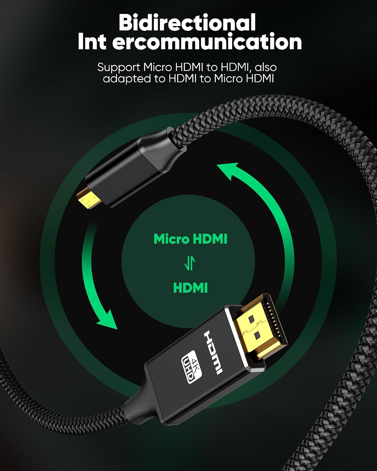 Thumbnail 2 de Oldboytech 4K Micro HDMI to HDMI Cable Adapter 6ft — Nylon Braided, Gold-Plated, 18 Gbps