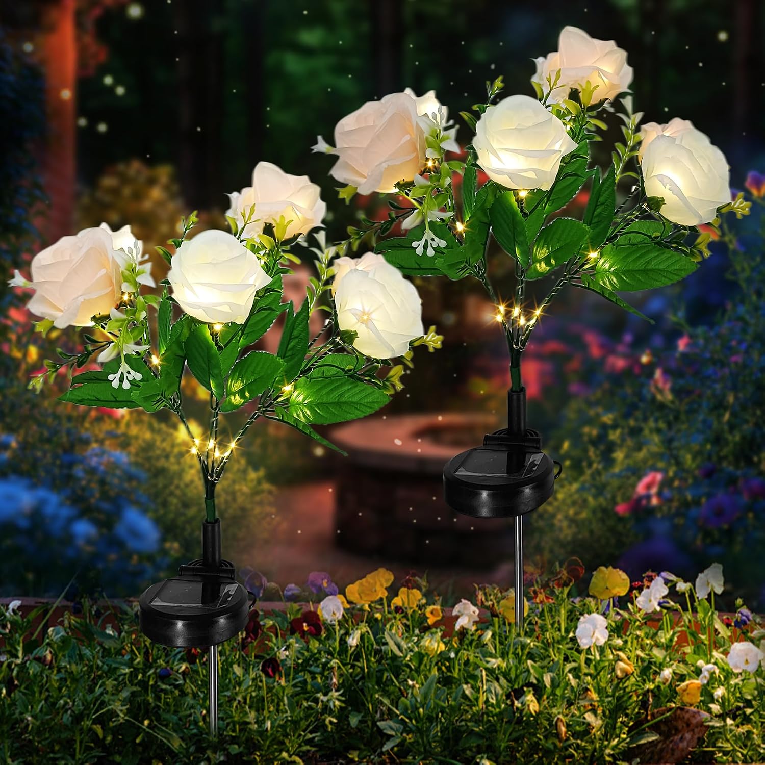 Thumbnail 6 de 2 Pack Rose Solar Flower Outdoor Lights for Garden — IP65 Waterproof, Rose Petal Design (Red)