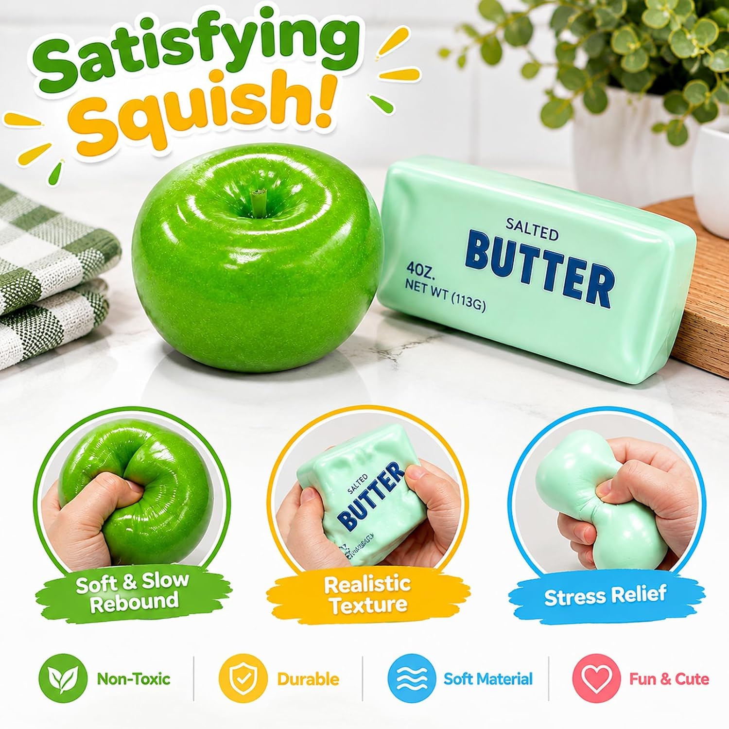 Thumbnail 4 de Doulavme Crunchy Butter + Apple Squishy Set, Bead-Filled ASMR Toys