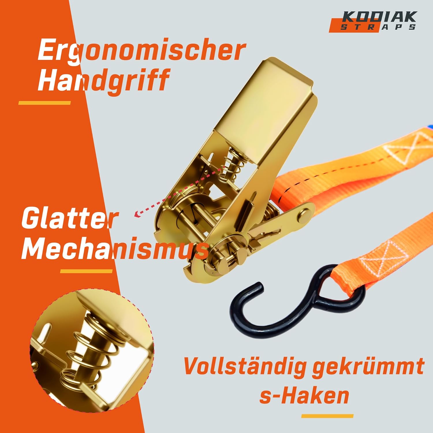 Thumbnail 2 de KODIAK STRAPS 10x Spanngurte 4 m x 800 kg mit Ratsche und S-Haken (25 mm) – TÜV/GS nach DIN EN 12195-2