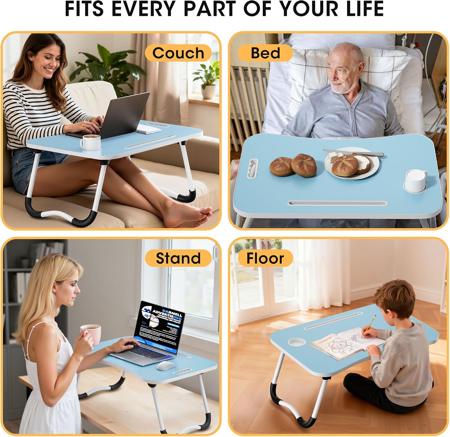 Thumbnail 6 de Frpufi LD003 23.6-Inch Folding Wood Lap Desk with Cup Holder, Blue