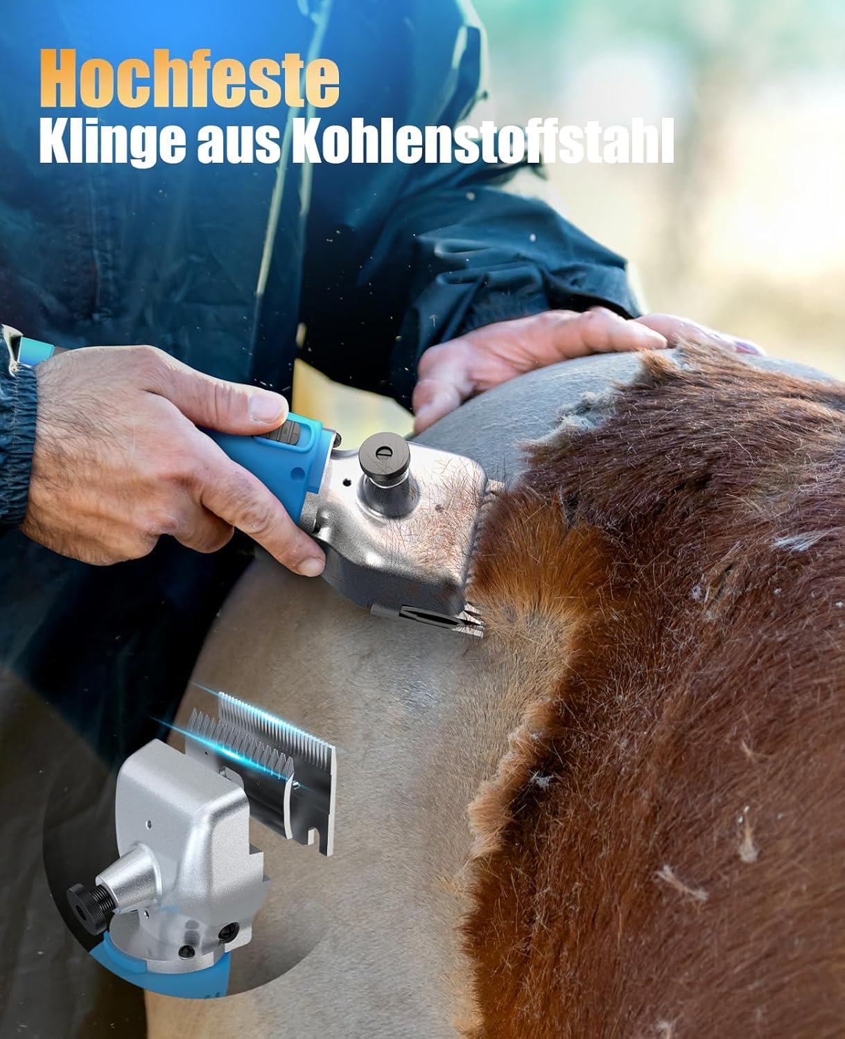 Detalle 2 de oneisall Schermaschine Pferd 2 Akkus – kabellose Pferde-Schermaschine für dickes und verfilztes Haar (2400 PRM/min)