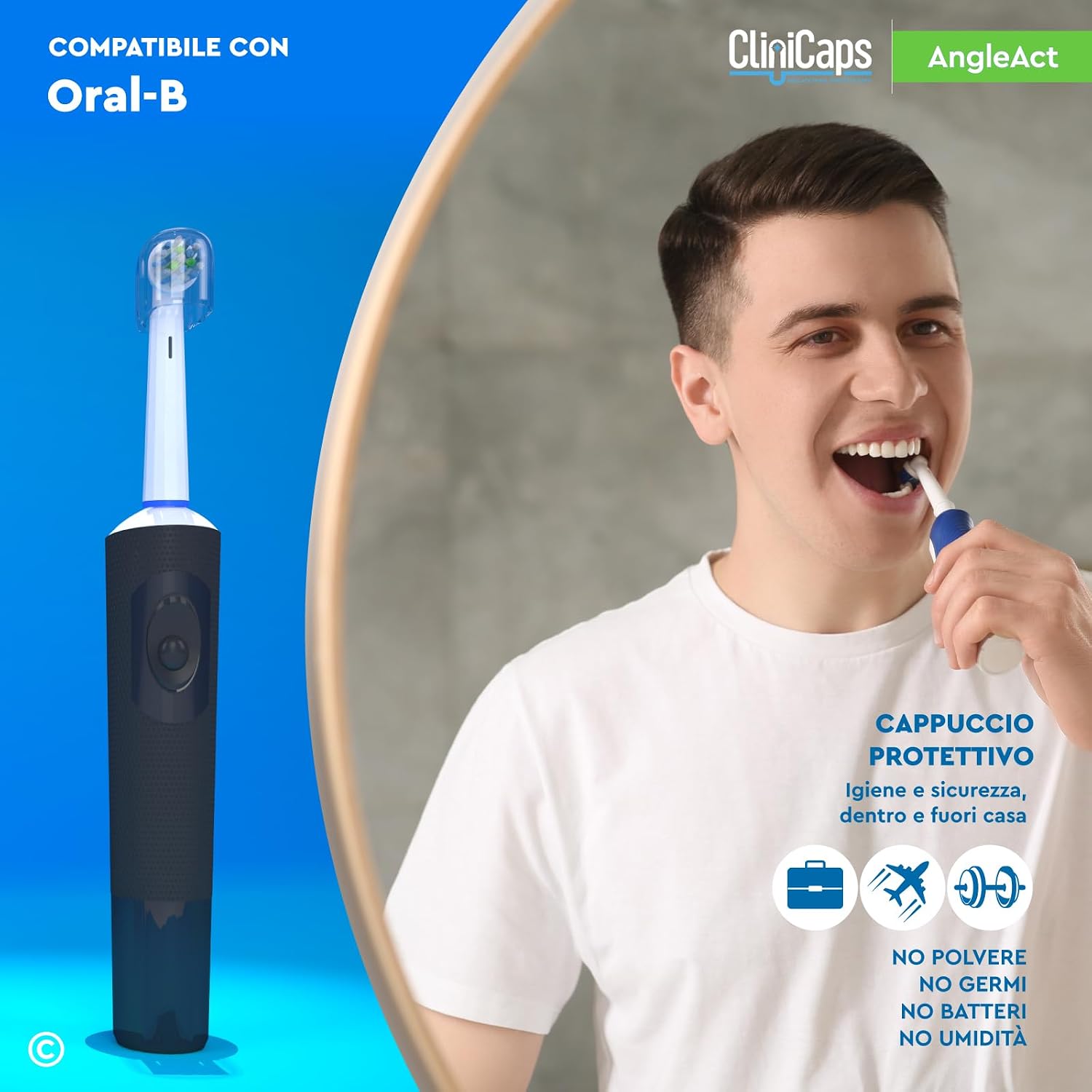 Detalle de 24 Testine Spazzolino Elettrico AngleAct Ricambio Compatibile con Oral-B: protezione, igiene e pulizia profonda
