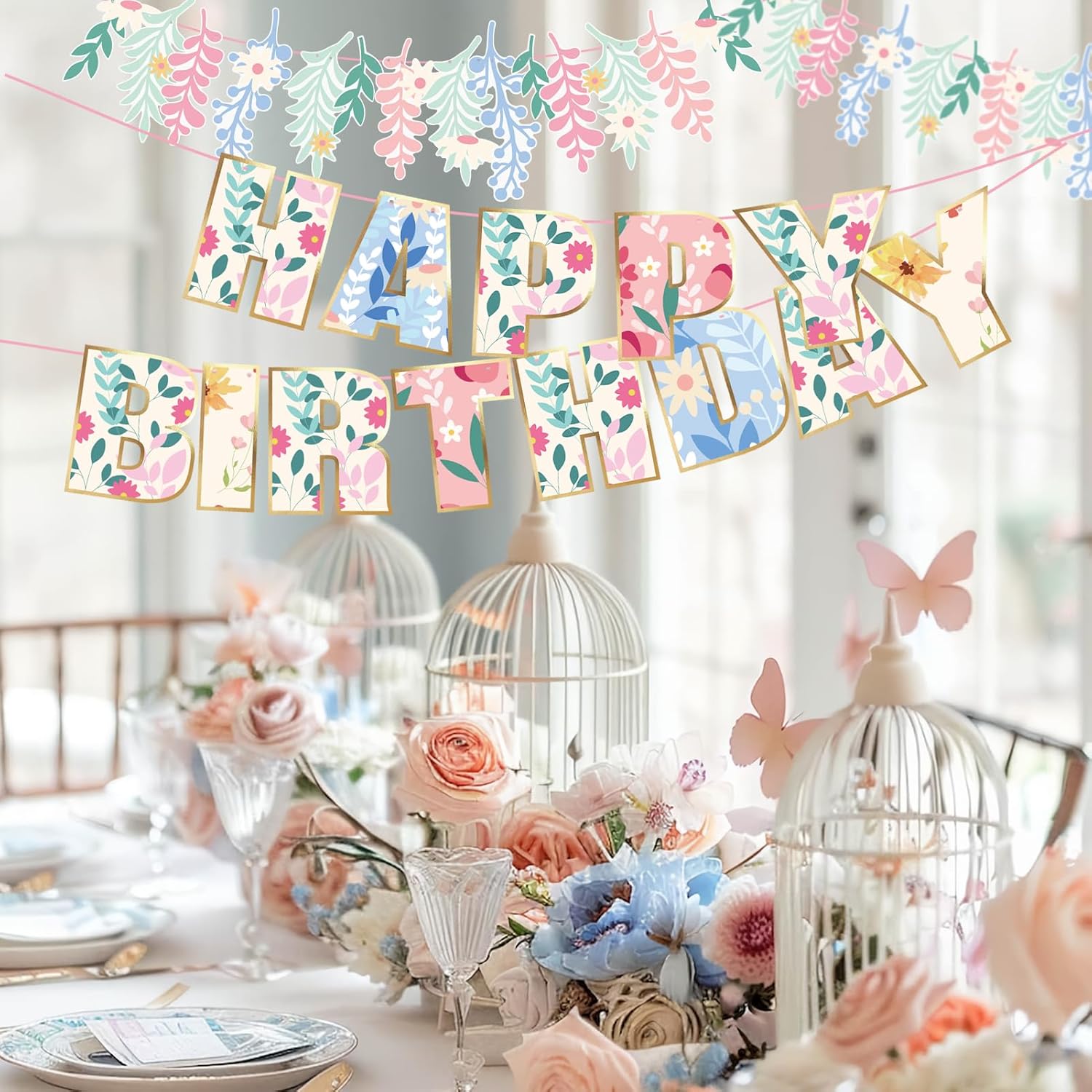 Thumbnail 3 de EASY JOY Wildflower Birthday Banner Set (3 Pcs) – Pre-Strung Floral Garlands