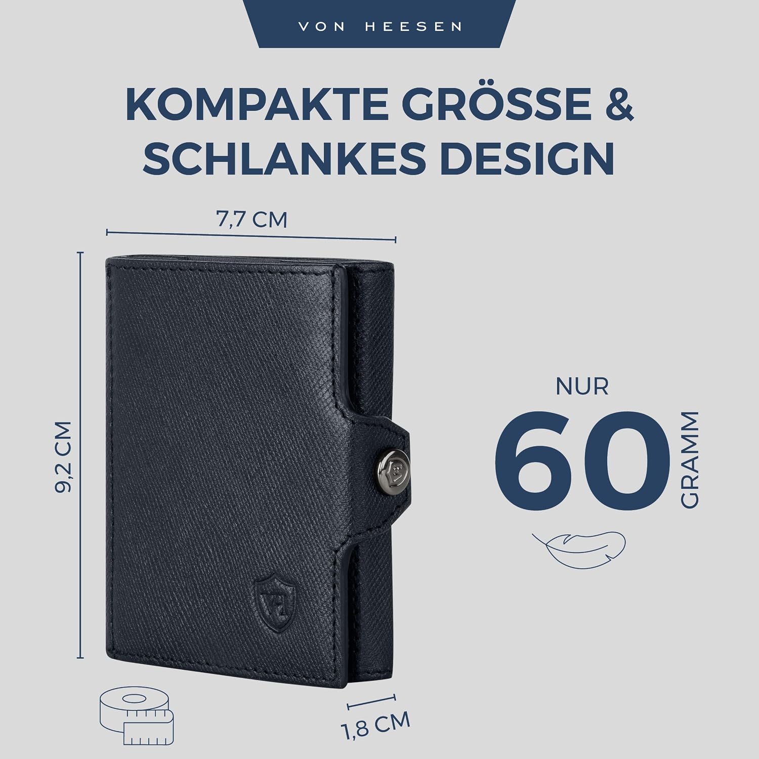 Thumbnail 4 de VON HEESEN Slim Wallet mit RFID-Schutz – Kompakte Geldbörse aus echtem Napa-Leder (Schwarz, Saffiano)