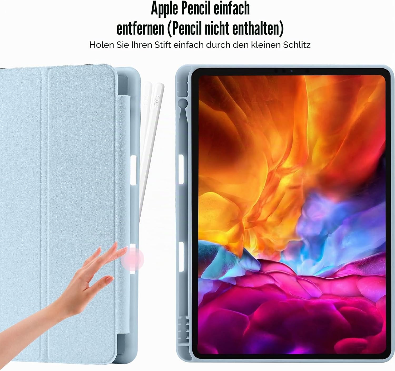 Detalle 2 de Hülle für iPad 9. Generation (10,2 Zoll) mit Stifthalter, Sleep/Wake und Dreifach-Stand – Hell Blau