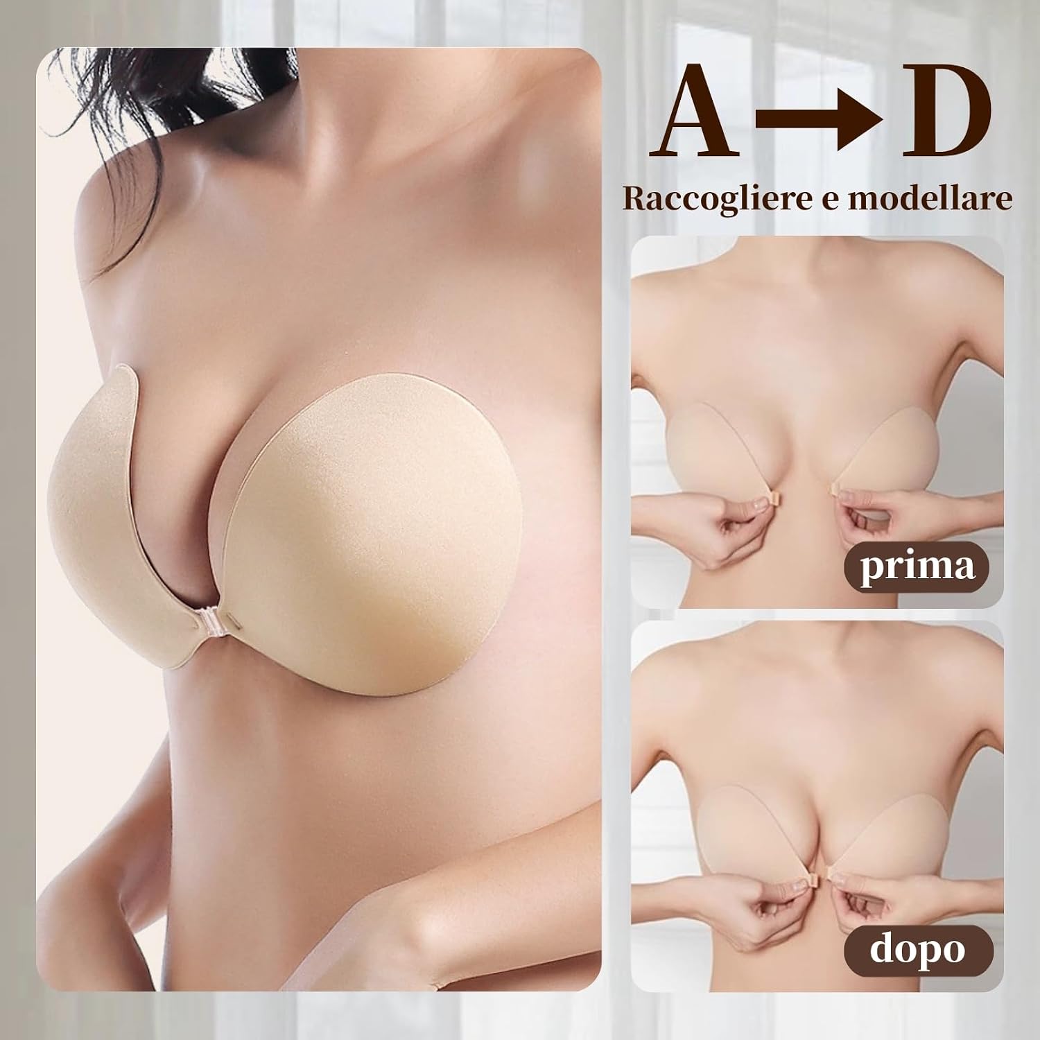 Detalle 2 de Dresmannst Reggiseno Push Up Senza Spalline con Copri Capezzoli Bioadesivi – Set 2 Colori (Nero e Beige) e 4 Copri Capezzoli