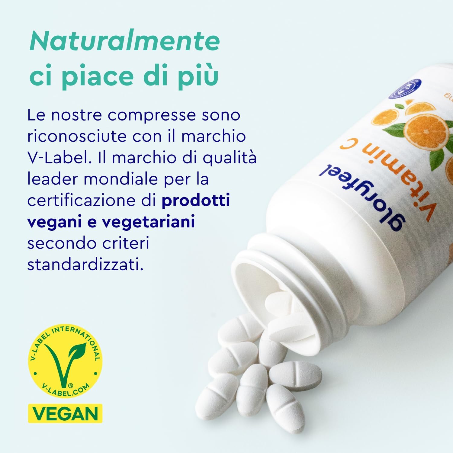 Detalle de Vitamina C 1000 mg in compresse vegan di Gloryfeel — difese immunitarie quotidiane, alta purezza