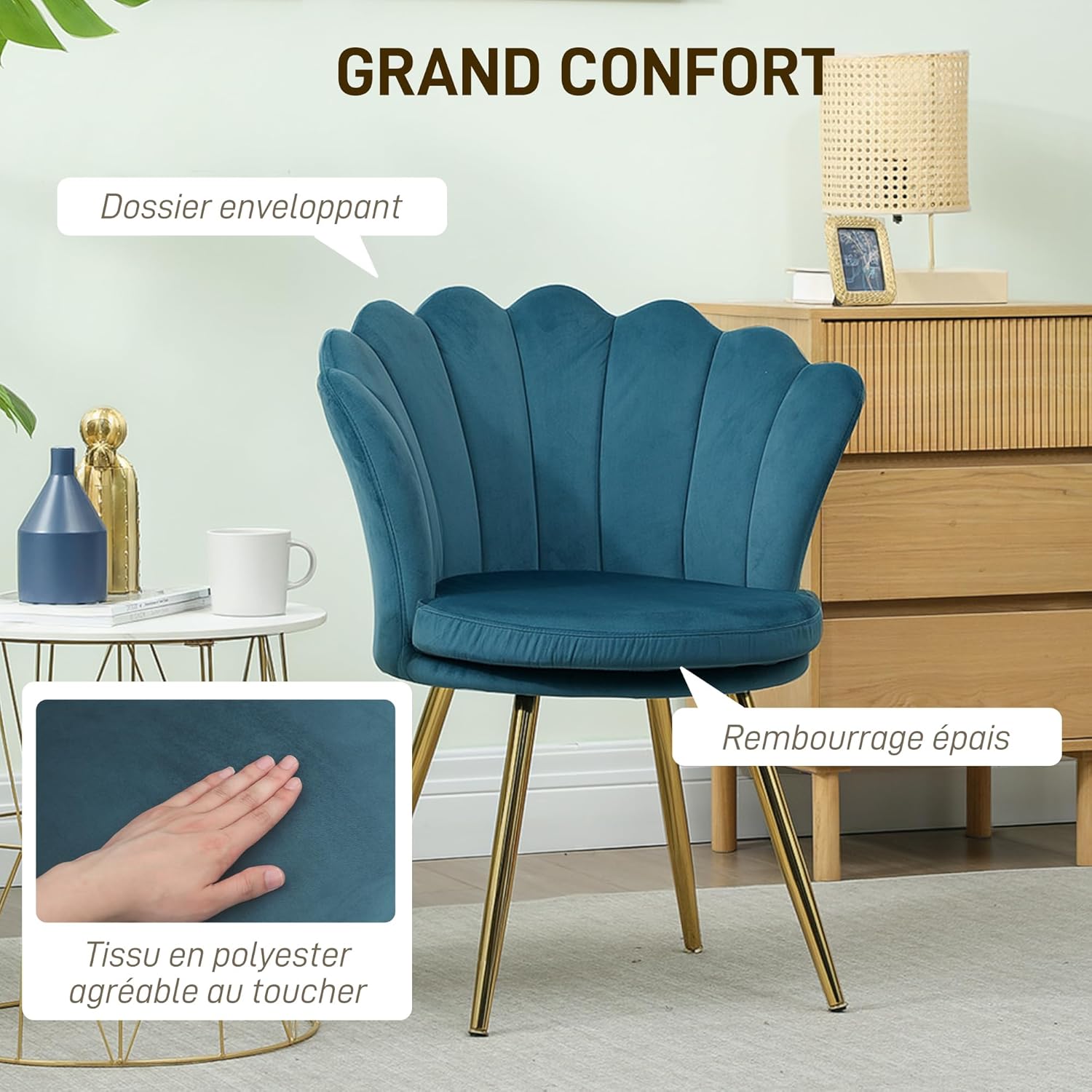 Thumbnail 5 de HOMCOM Fauteuil Coquillage Bleu 67x64x77 cm