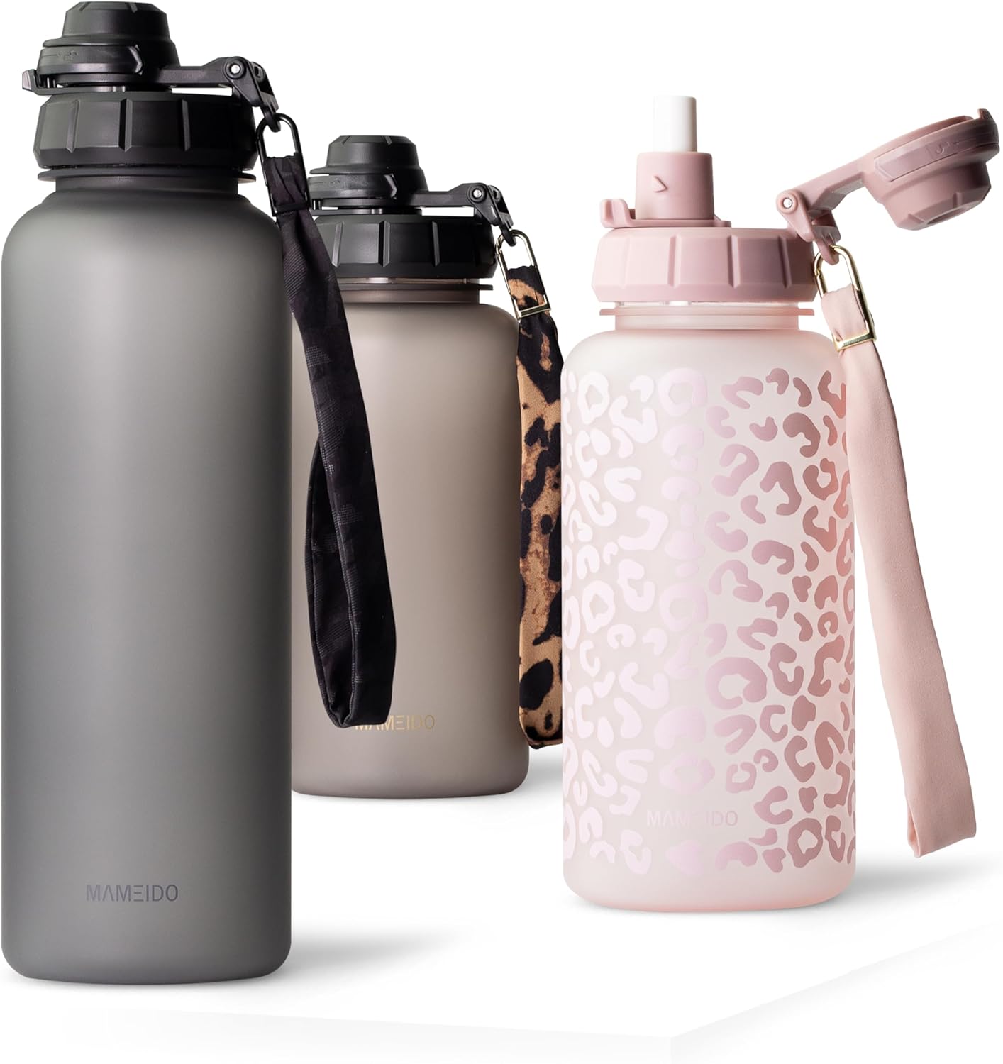 Thumbnail 4 de MAMEIDO Trinkflasche mit Strohhalm & Zeitmarkierung – 2 L, BPA-frei, aus Tritan, auslaufsicher, Urban Taupe