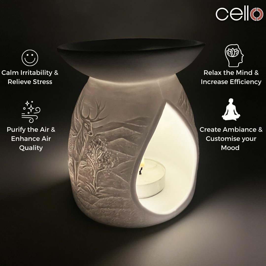 Thumbnail 2 de Cello Highland Stag Tealight Wax Melt & Oil Burner (Porcelain Deer Ornament)