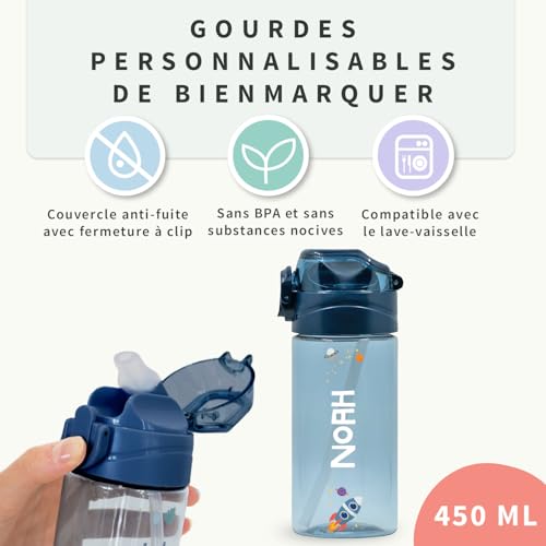 Thumbnail 3 de BIENMARQUER Gourde Enfant Personnalisable 450 mL avec Paille Anti-Fuite