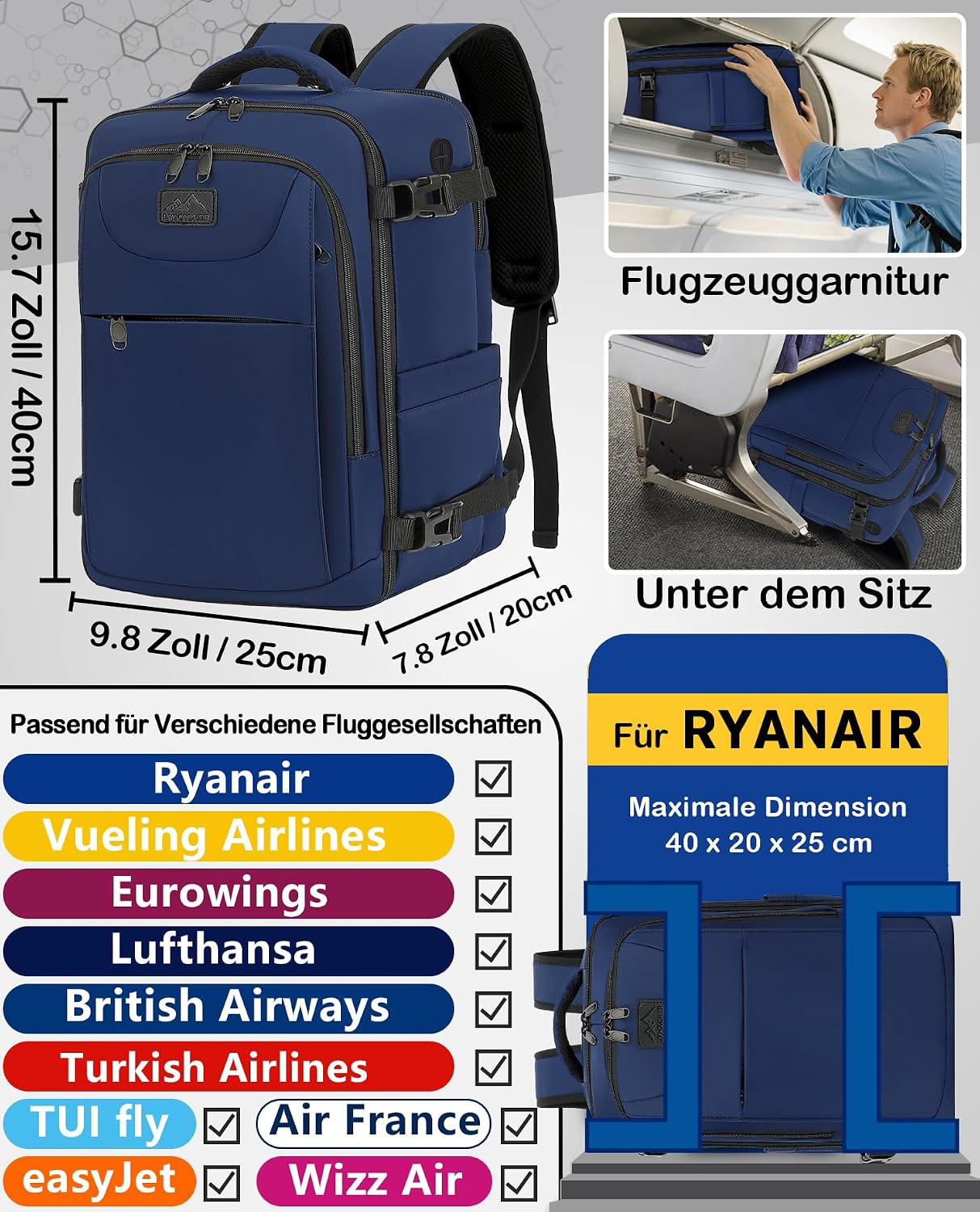 Detalle 2 de LYNXCHER Handgepäck Rucksack 40x20x25