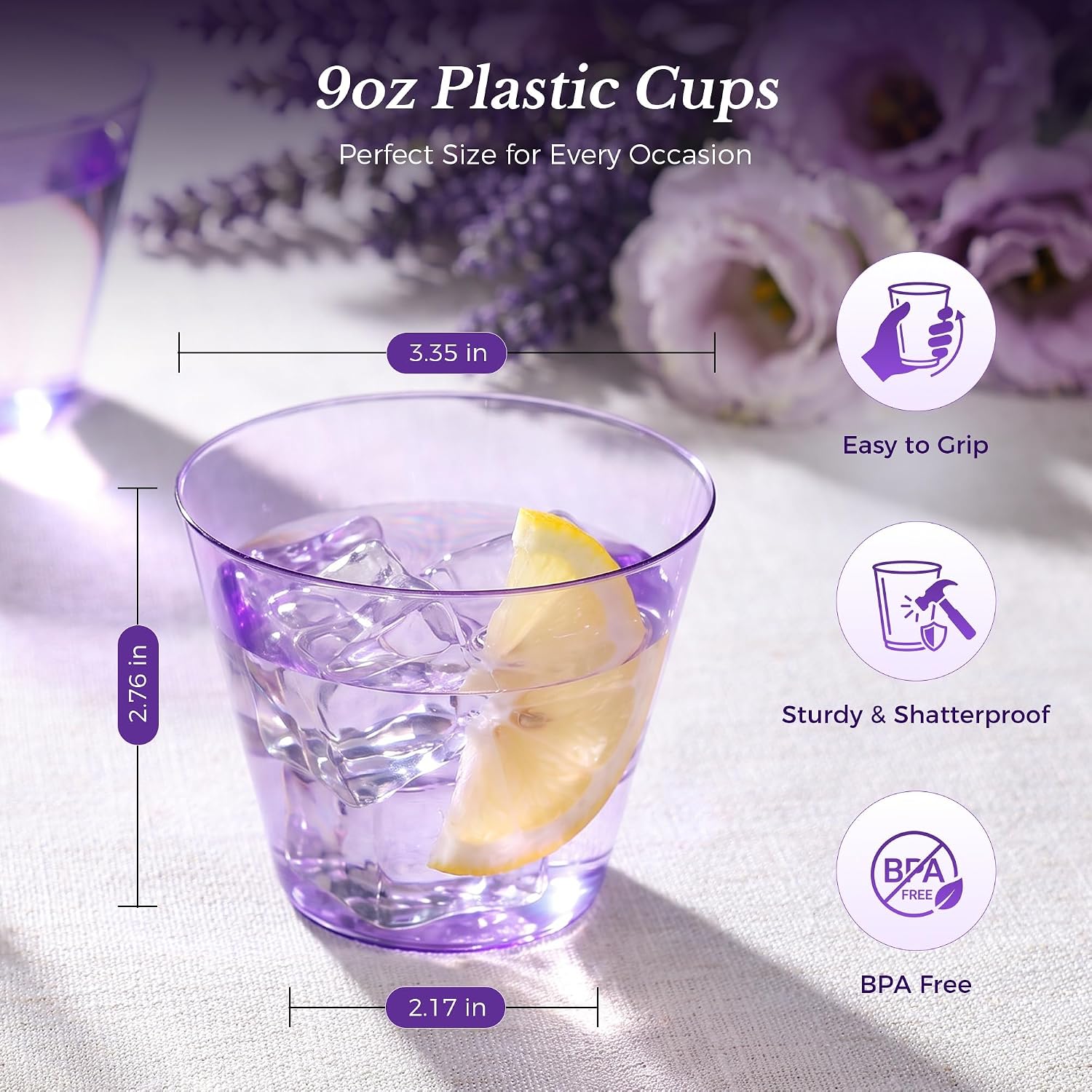 Detalle de Goodluck GL-9OZ-Purple-100-CA 9 oz Purple Plastic Party Cups, 100 Pack