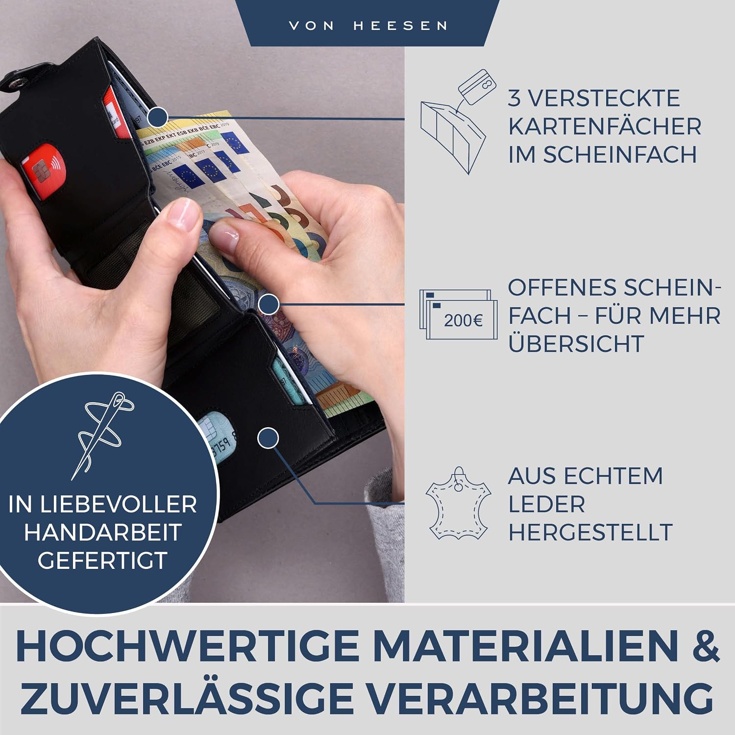 Detalle 2 de VON HEESEN Slim Wallet Kartenetui 7 Fächer