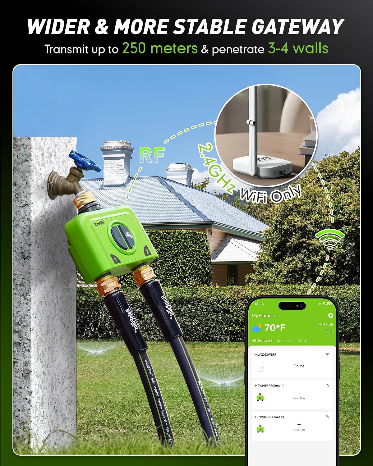 Detalle de RAINPOINT WiFi Hose Timer with Brass Inlet and Outlet