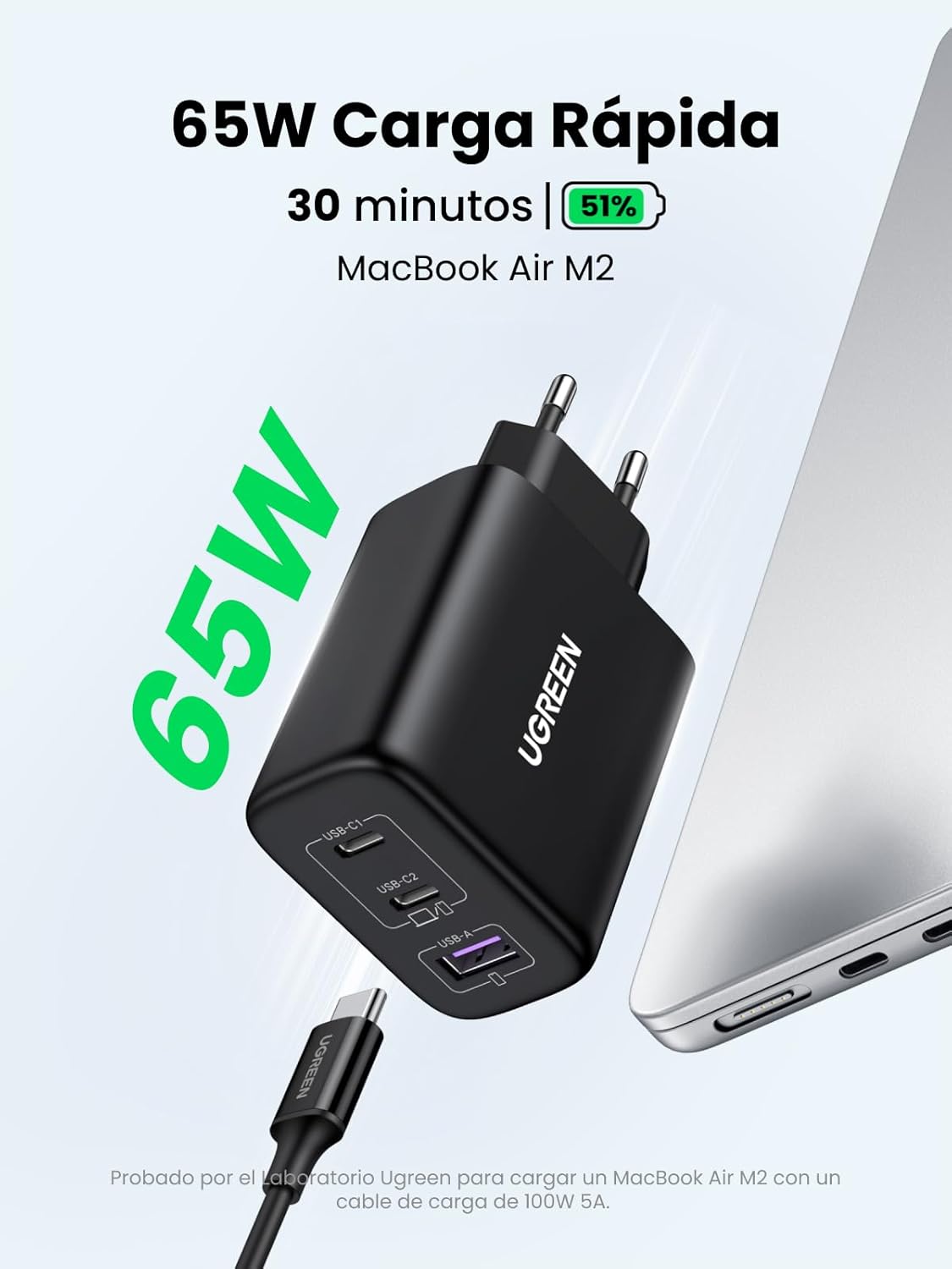 Thumbnail 1 de UGREEN Cargador USB C 65W ⚡ Compatible Galaxy, MacBook, iPhone