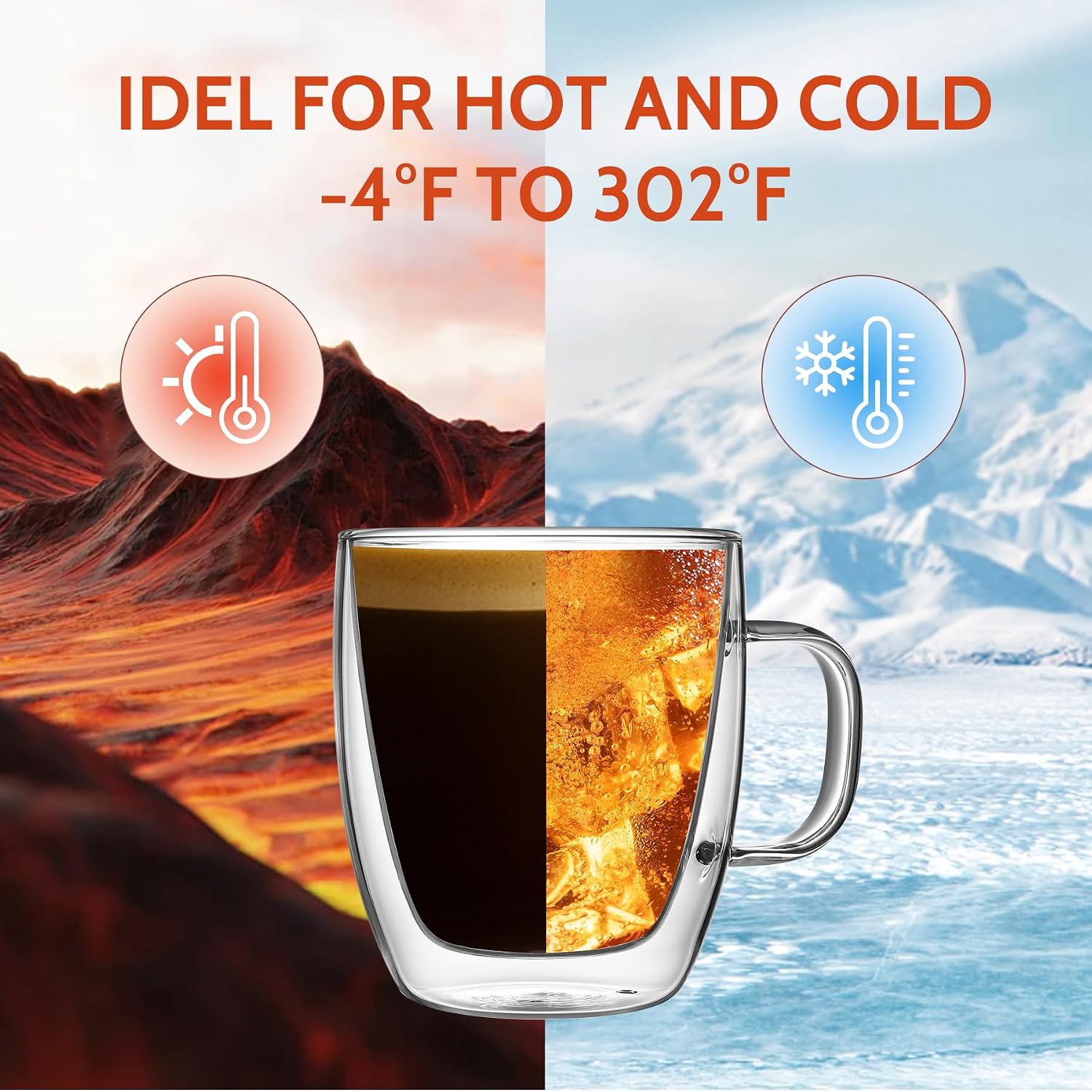 Detalle de Sweese Double-Wall Glass Coffee Mugs, 12.5 oz