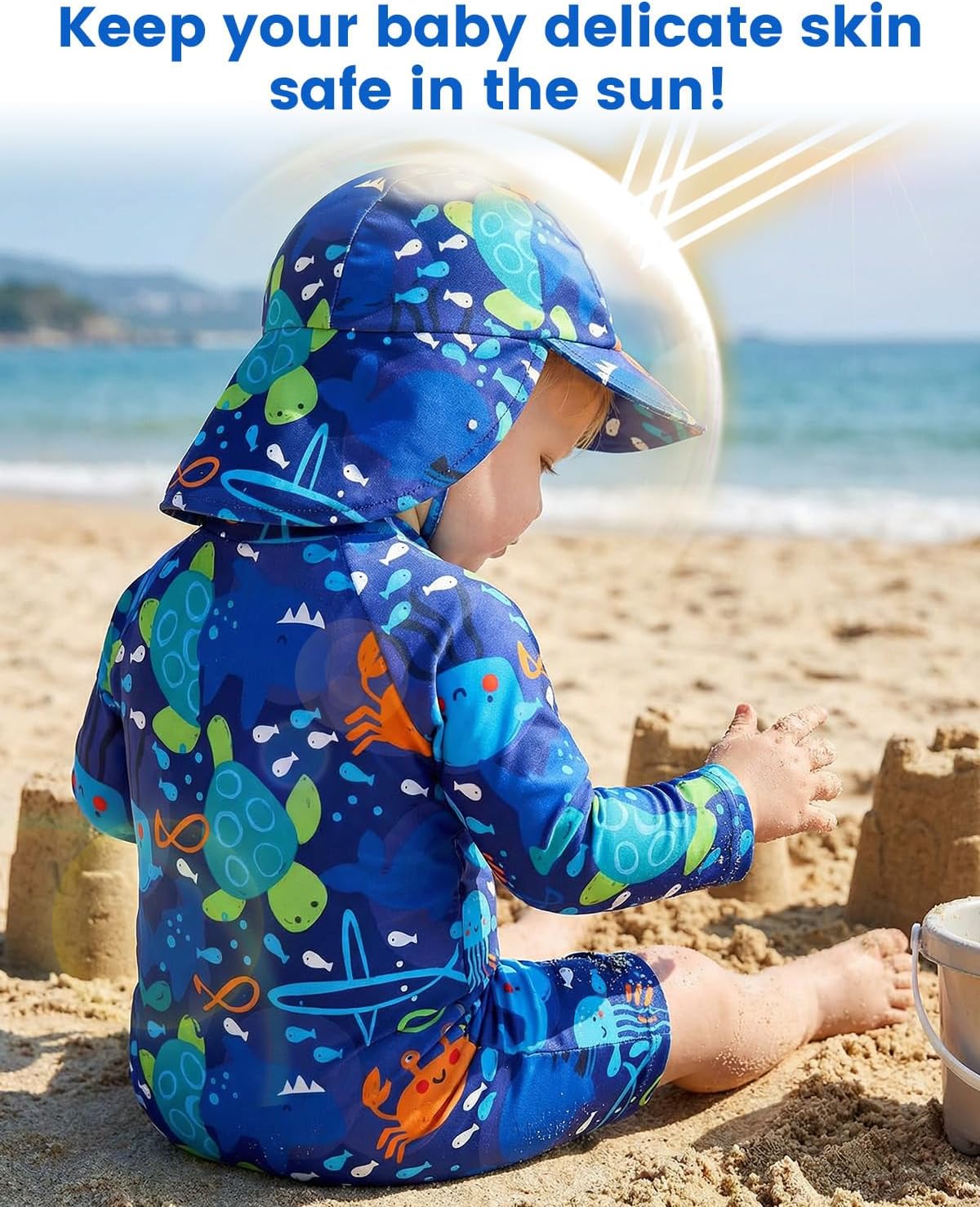Detalle de WYTbaby Baby Badeanzug einteilig mit UV-Schutz und Reißverschluss (3 Monate–3 Jahre)