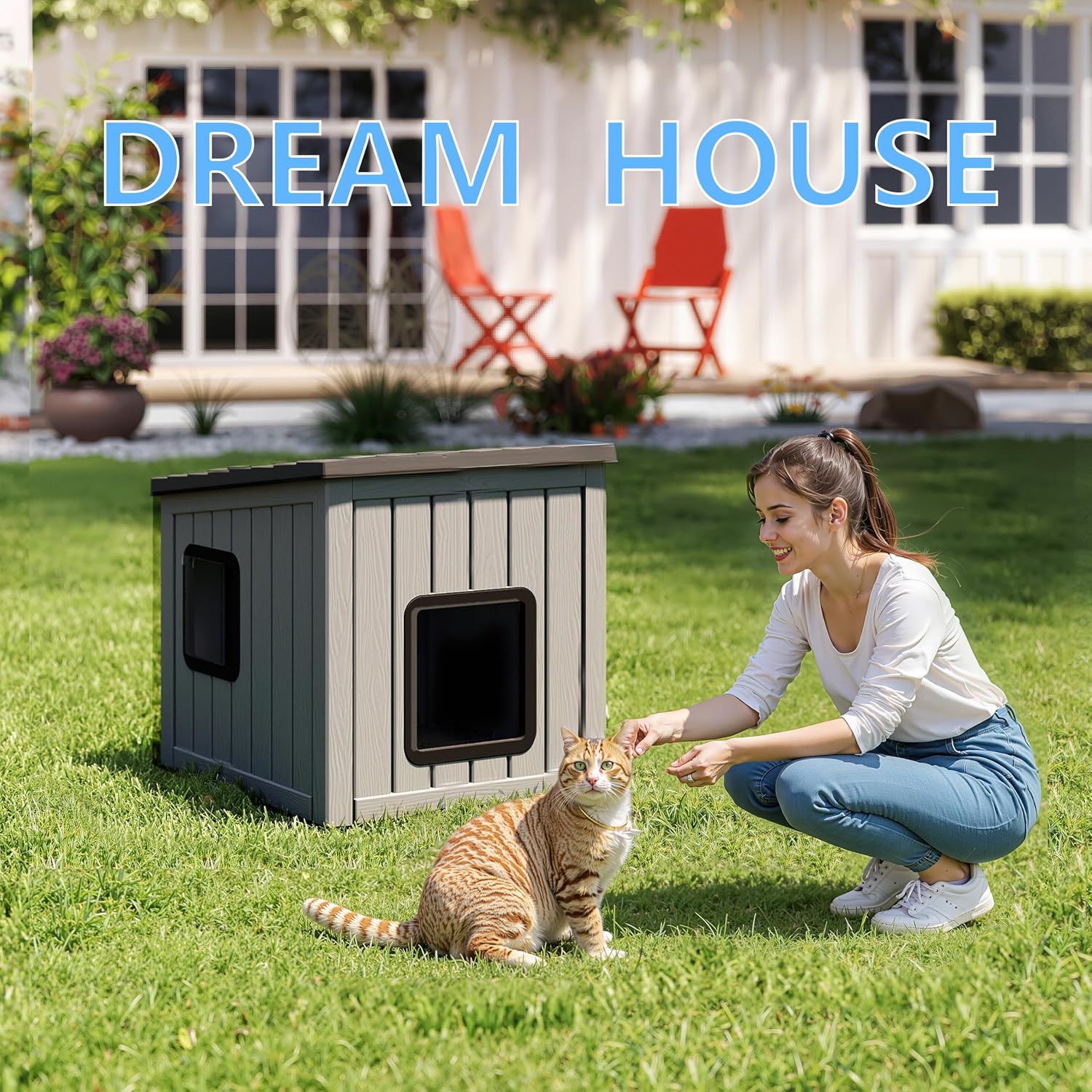 Detalle 2 de DRATO 118 Double-Decker Outdoor Cat House with PP Body and Sloped Roof