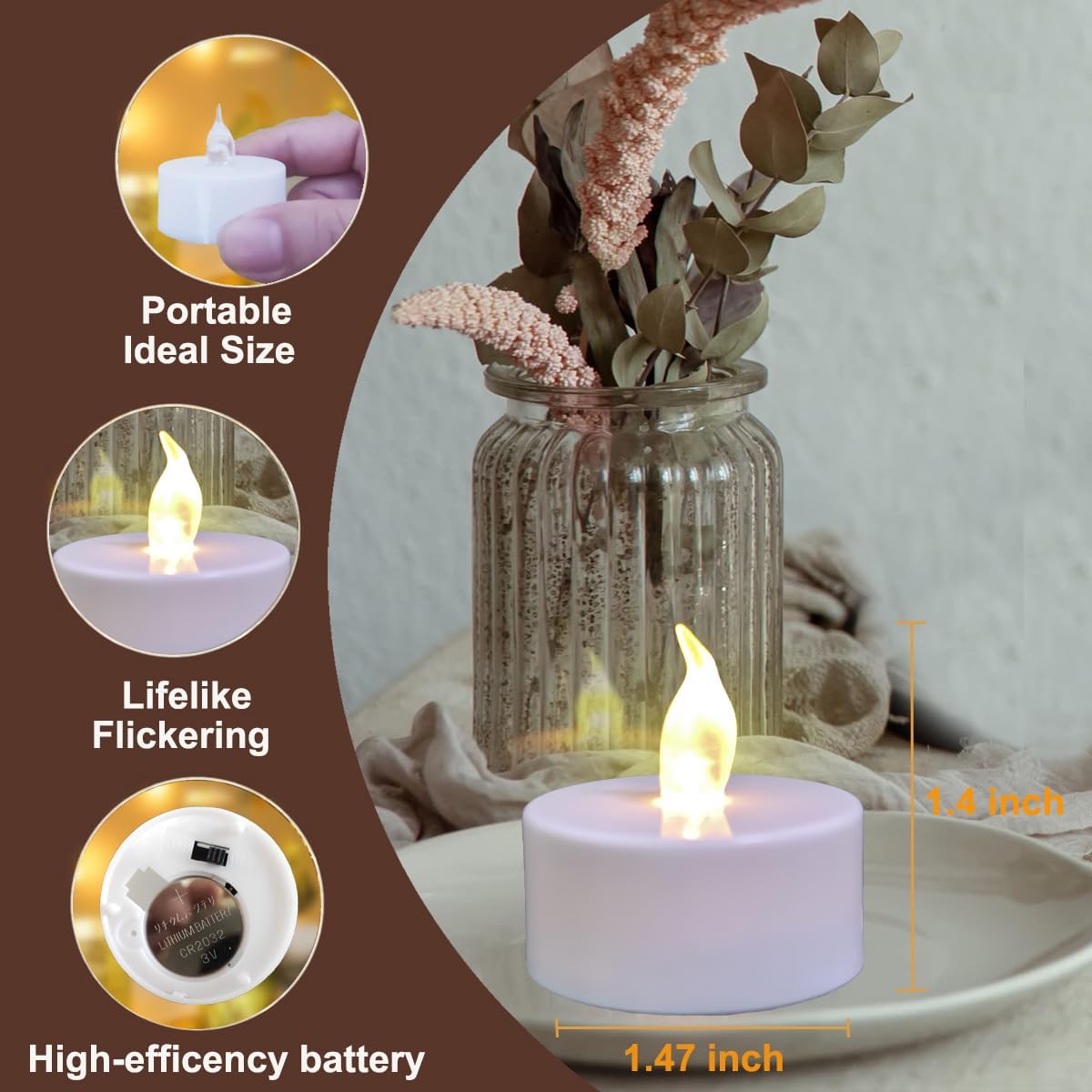 Thumbnail 1 de Jialine Battery Tea Lights (100 pack) – realistic flickering flameless LED tealights for events and home