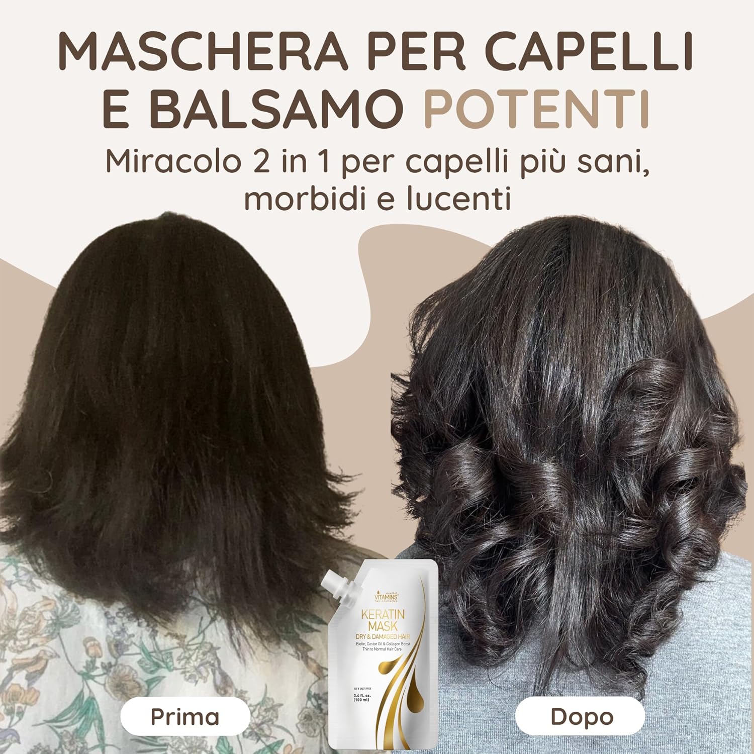 Thumbnail 1 de Vitamins Keratin Mask per Capelli alla Cheratina – Balsamo 2 in 1 per Capelli Danneggiati e Sottili