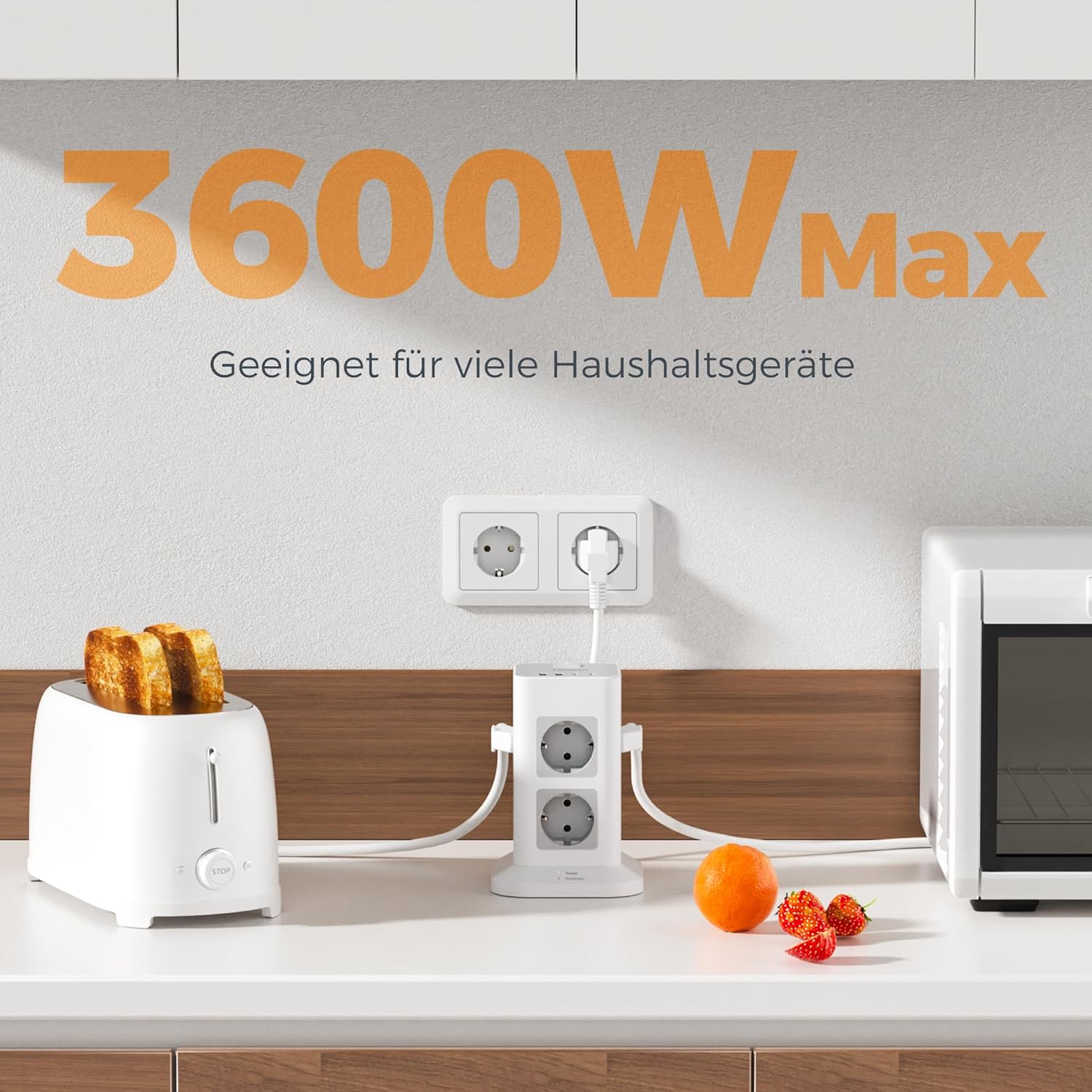 Thumbnail 6 de TESSAN 8-Fach Mehrfachsteckdose mit 2× USB-C und Überspannungsschutz – Steckdosenturm mit 2-m-Kabel und Schalter