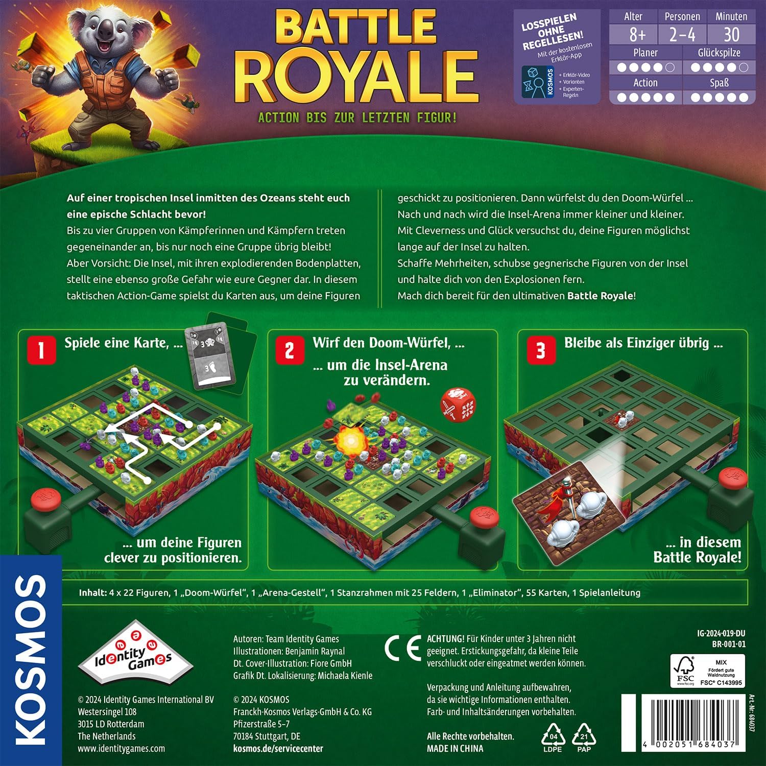 Detalle 2 de Kosmos 684037 Battle Royal – Action bis zur letzten Figur, Familienspiel für 2–4 Spieler ab 8 Jahren
