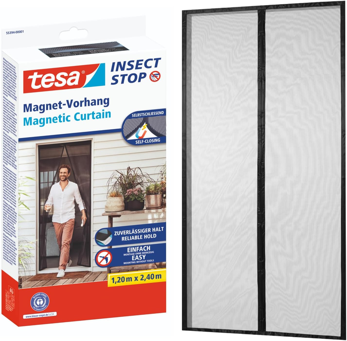 Detalle de tesa INSECT STOP Magnetvorhang XL – 2,4 m × 1,2 m Anthrazit, selbstschließender Insektenschutz für Balkon- und Terrassentüren