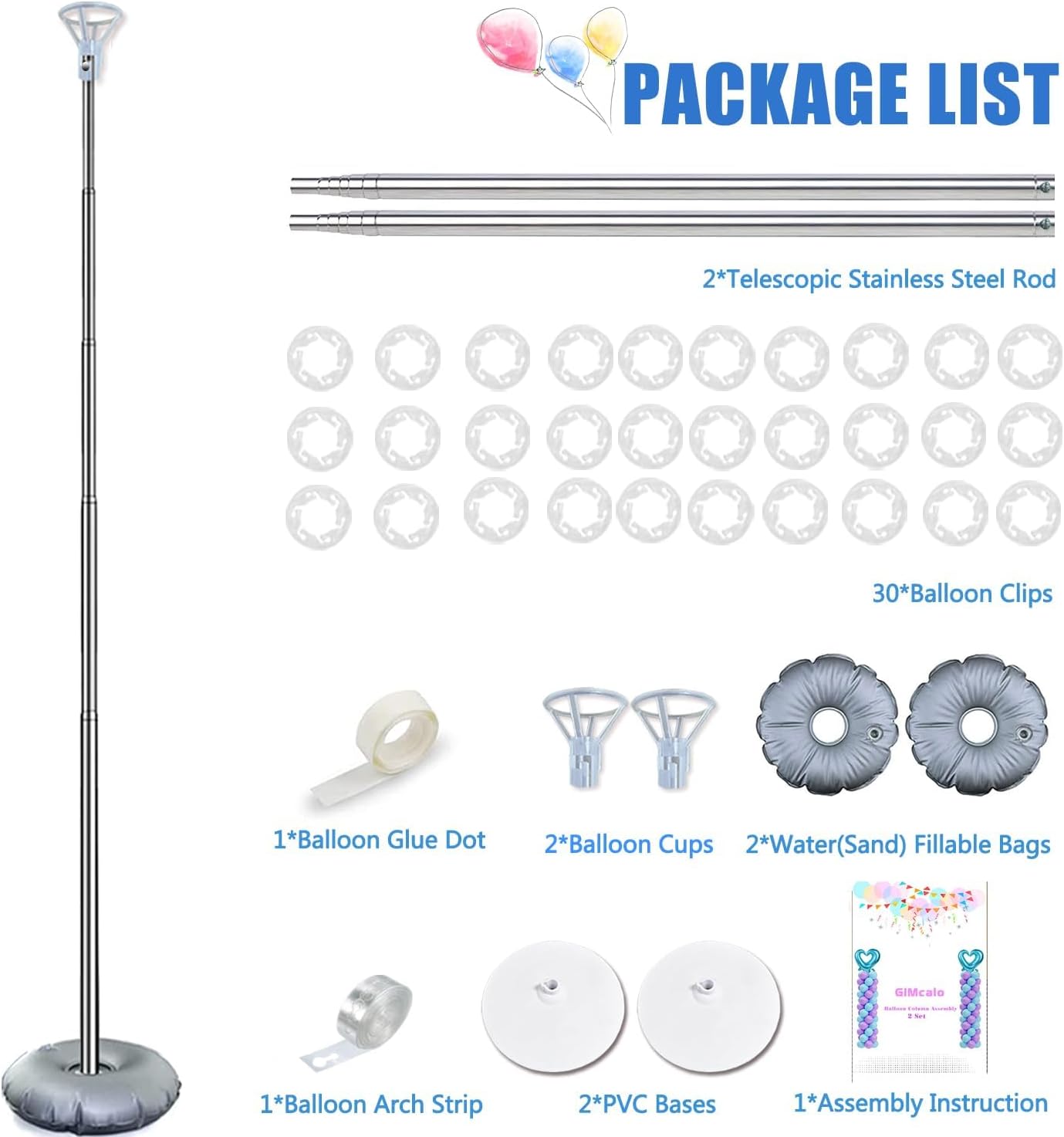 Thumbnail 4 de GIMCALO Balloon Column Stand Kit (Set of 2) — 7ft Height-Adjustable Balloon Arch Stands