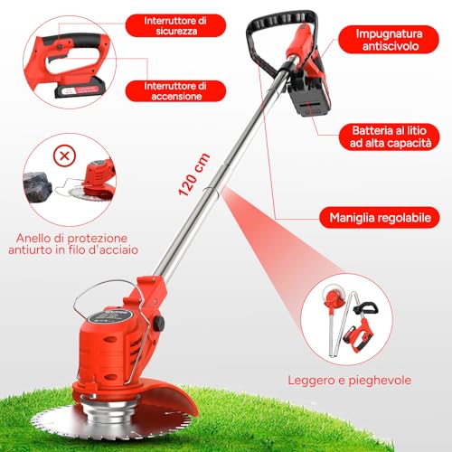 Detalle de OUTIGO Decespugliatore a Batteria 800 W con Tagliaerba Elettrico, 4 lame e asta telescopica 71–106 cm