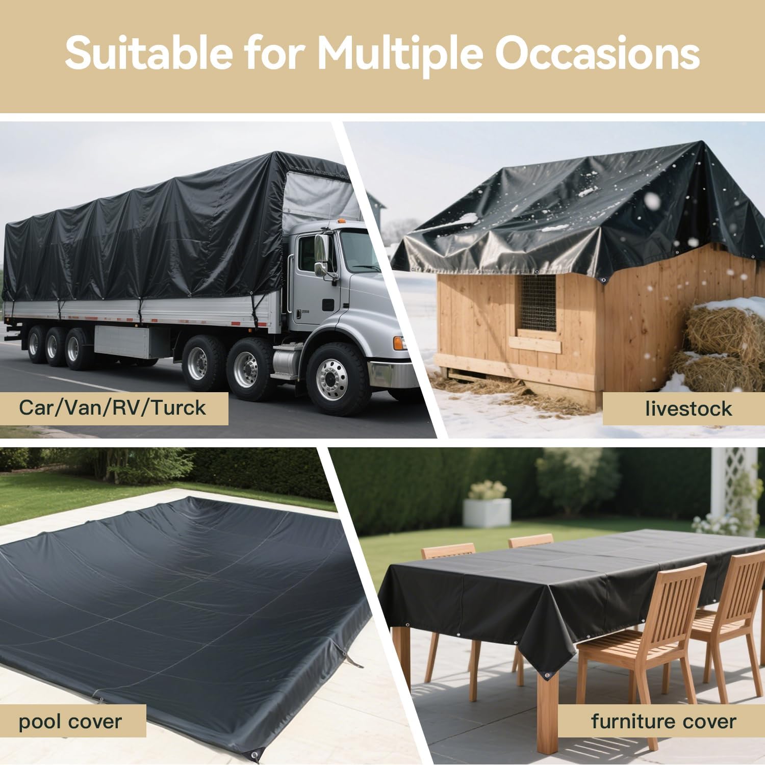 Thumbnail 6 de COVALL Tarpaulin 6m x 8m Black 110GSM Waterproof Groundsheet