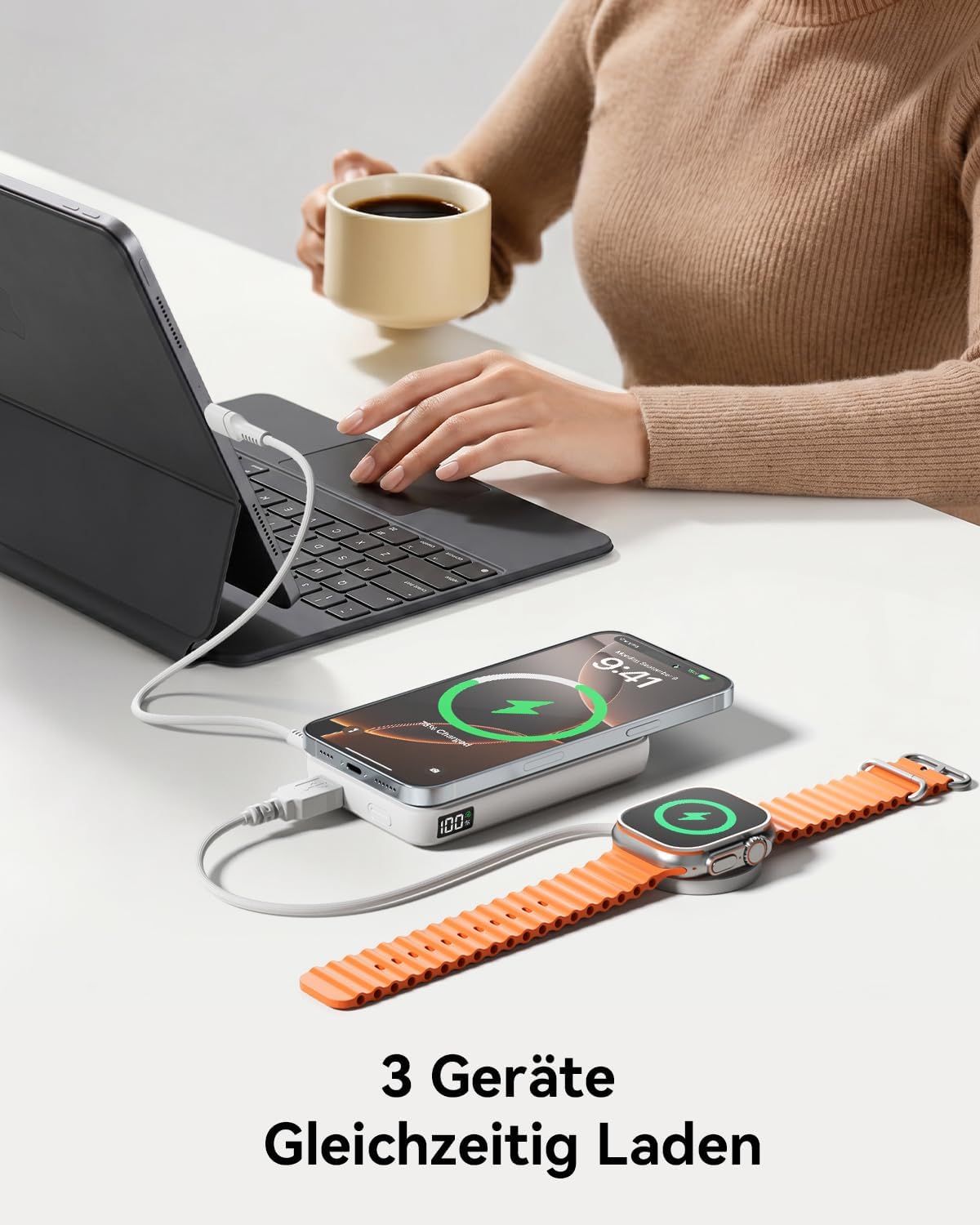 Thumbnail 3 de Powerbank für MagSafe 12000mAh – Kabelloses, 3-in-1 Ladegerät mit 22,5W PD, integrierter Drehständer und LED-Anzeige