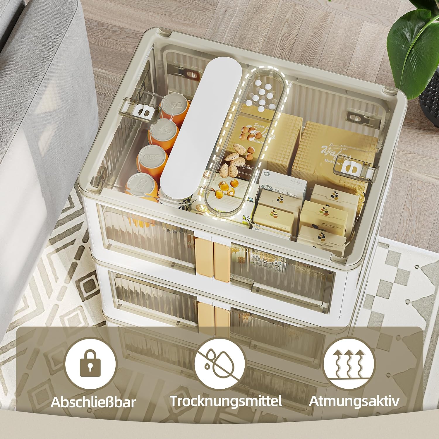 Thumbnail 5 de NETEL Aufbewahrungsbox mit Deckel 83L – 4er-Set, faltbar, stapelbar, transparent, mit Rollen und Türöffnung