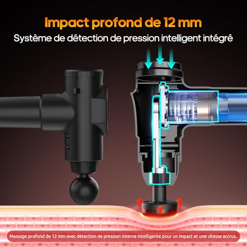 Detalle de Pistolet de Massage AERLANG avec Chaleur – Massage musculaire silencieux et portable