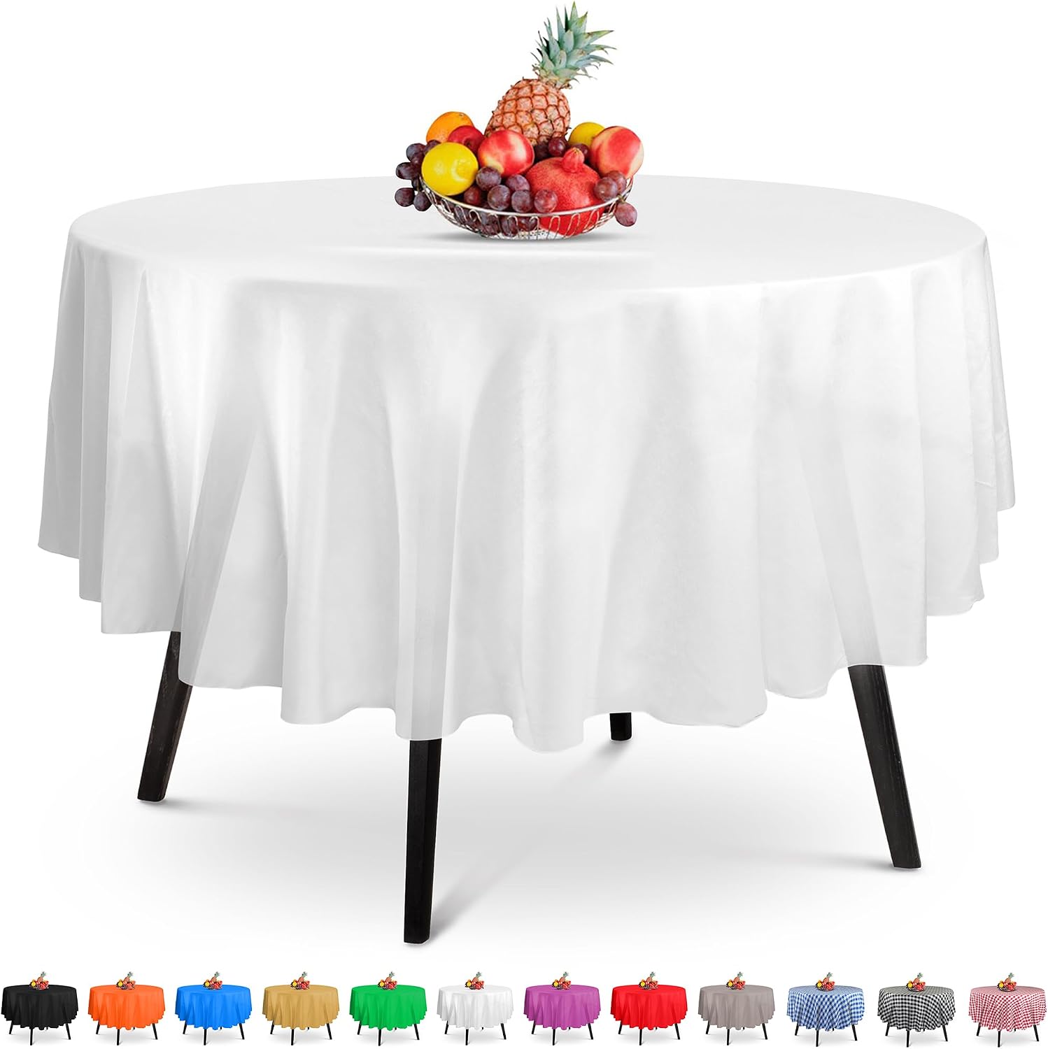 Thumbnail 6 de 14-Pack Premium White Plastic Round Tablecloth (84 x 84 in.) — Disposable Round Table Cover for Parties & Weddings