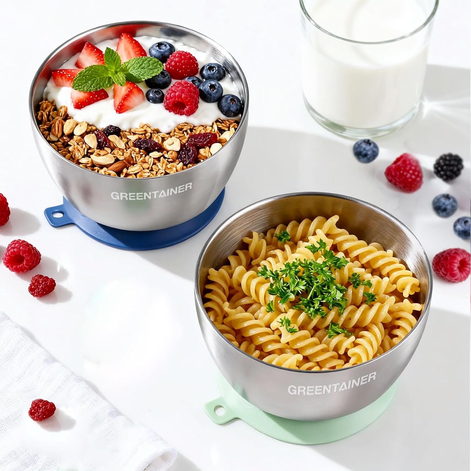 Detalle de Greentainer T0801-MIX Stainless Steel Baby Bowls with Silicone Suction Bases