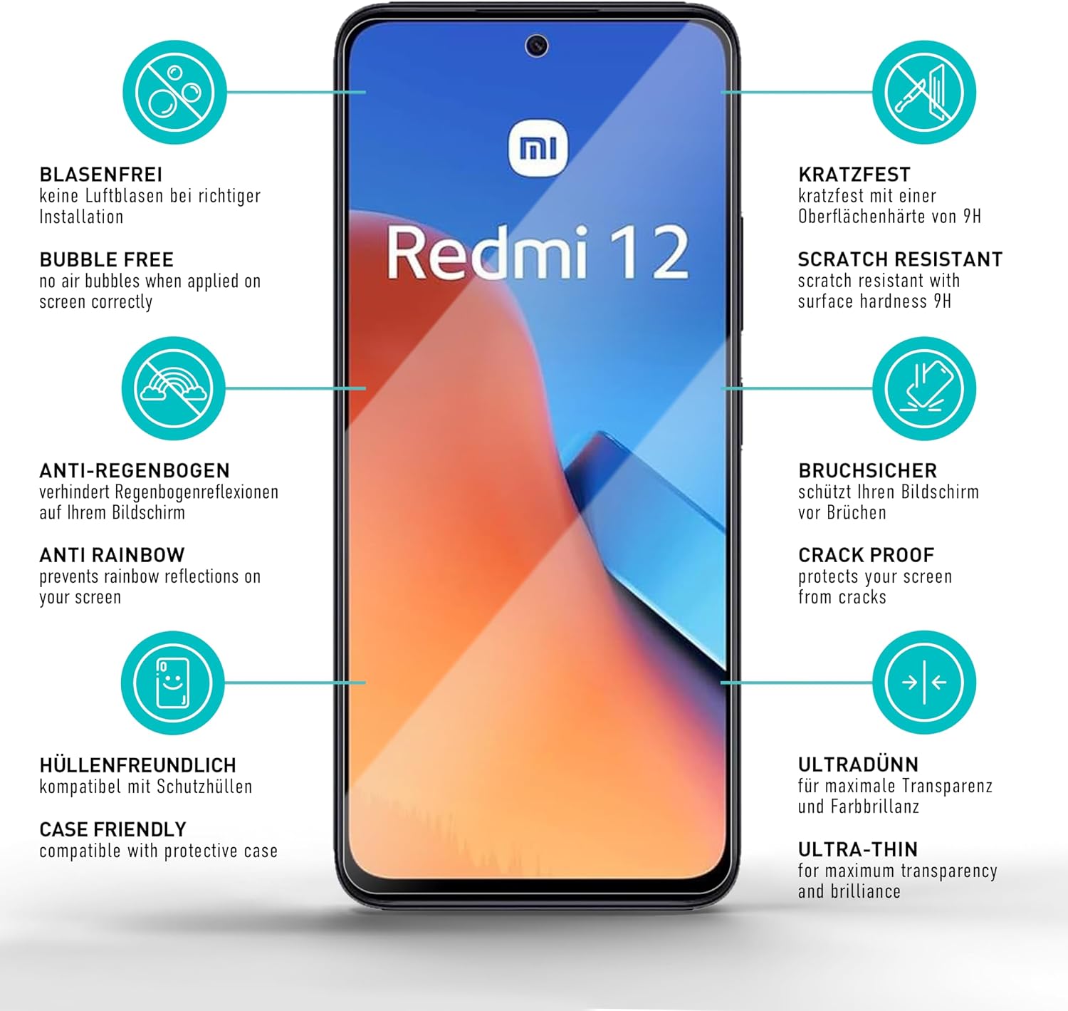 Thumbnail 5 de SmarTect Tempered Glass Screen Protector for Xiaomi Redmi 12 4G/5G, 3 Pack