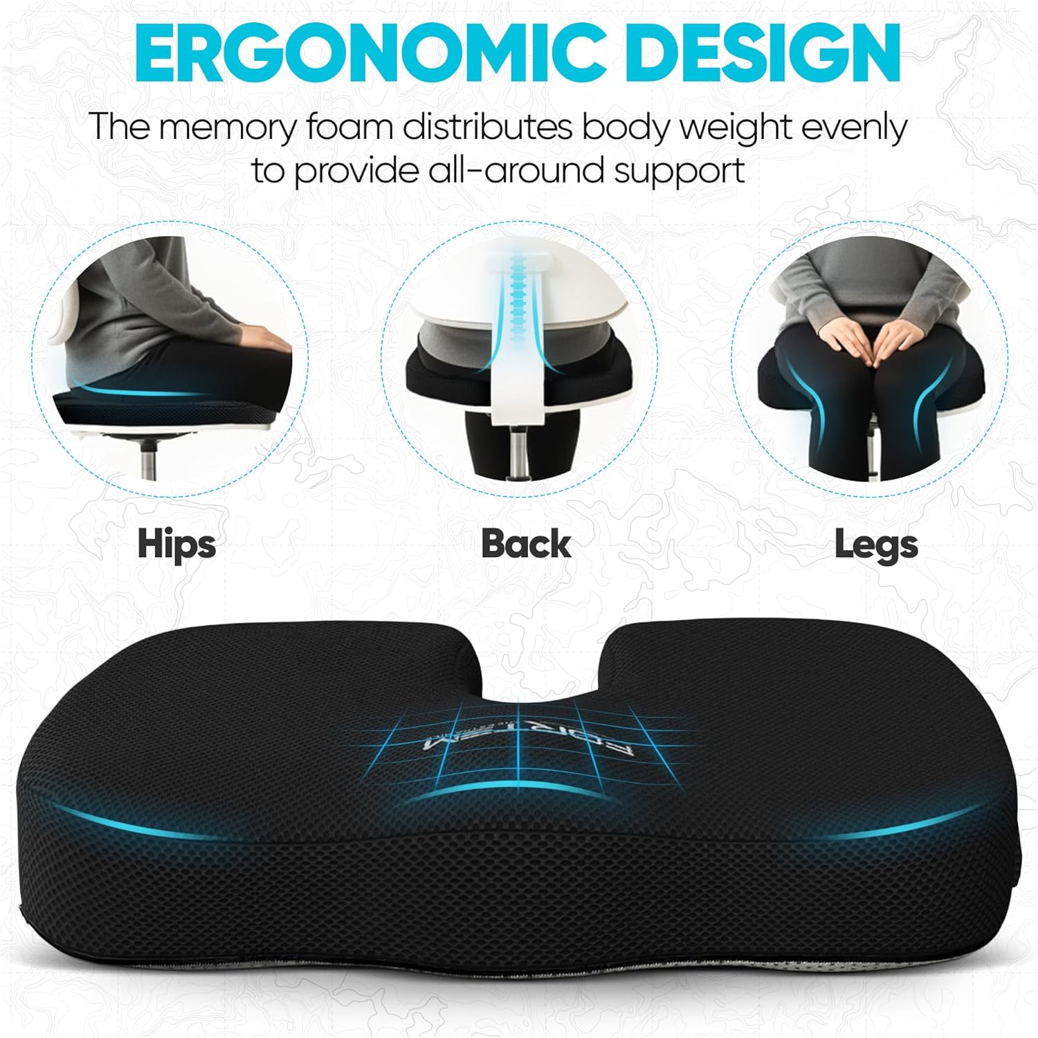 Thumbnail 6 de FORTEM Office Chair Cushion (Memory Foam) XL – non-slip seat cushion with washable cover