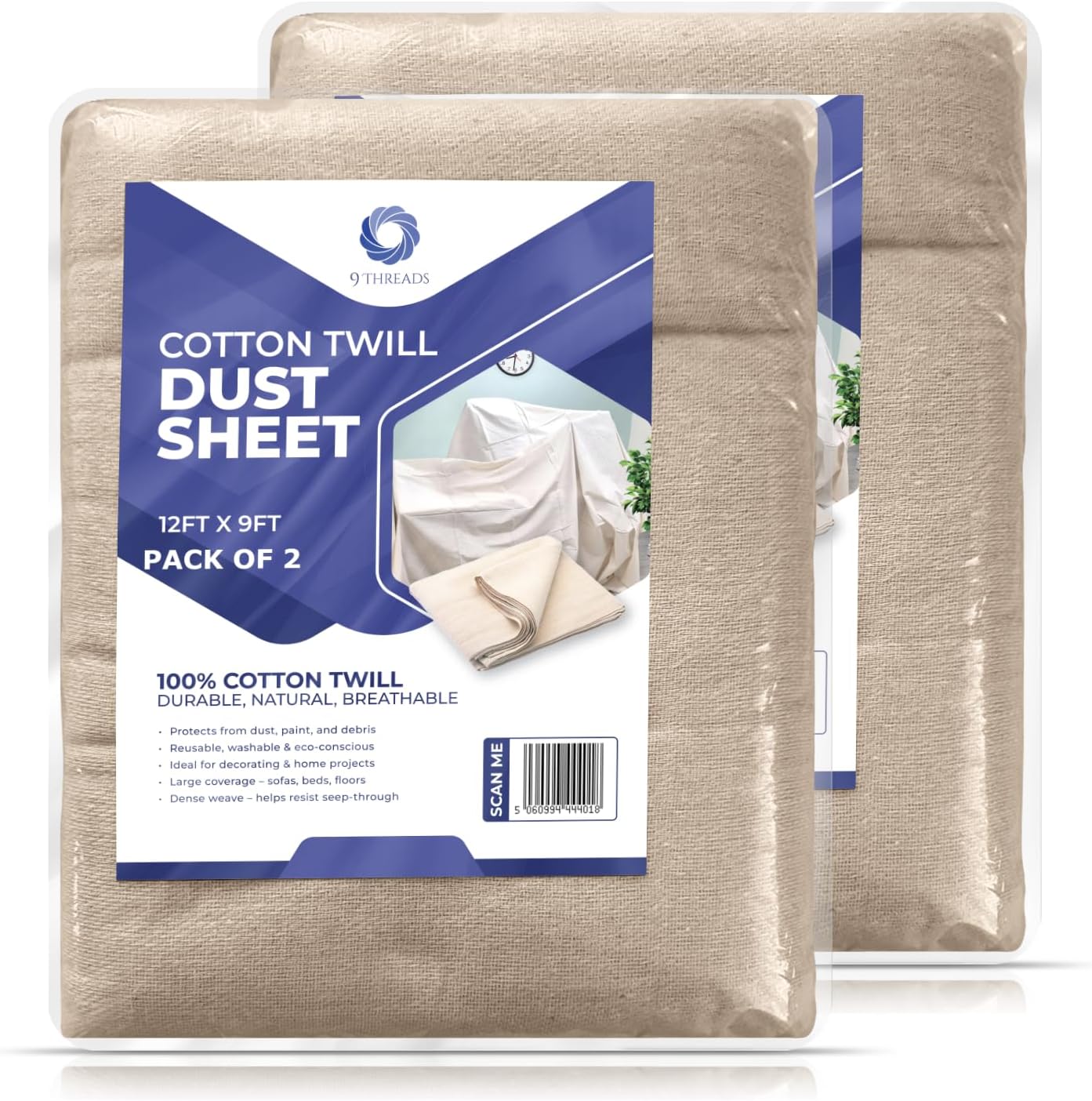 Thumbnail 6 de 9Threads Cotton Dust Sheets for Stairs: Washable, Reusable Protection for Decorating and Renovation