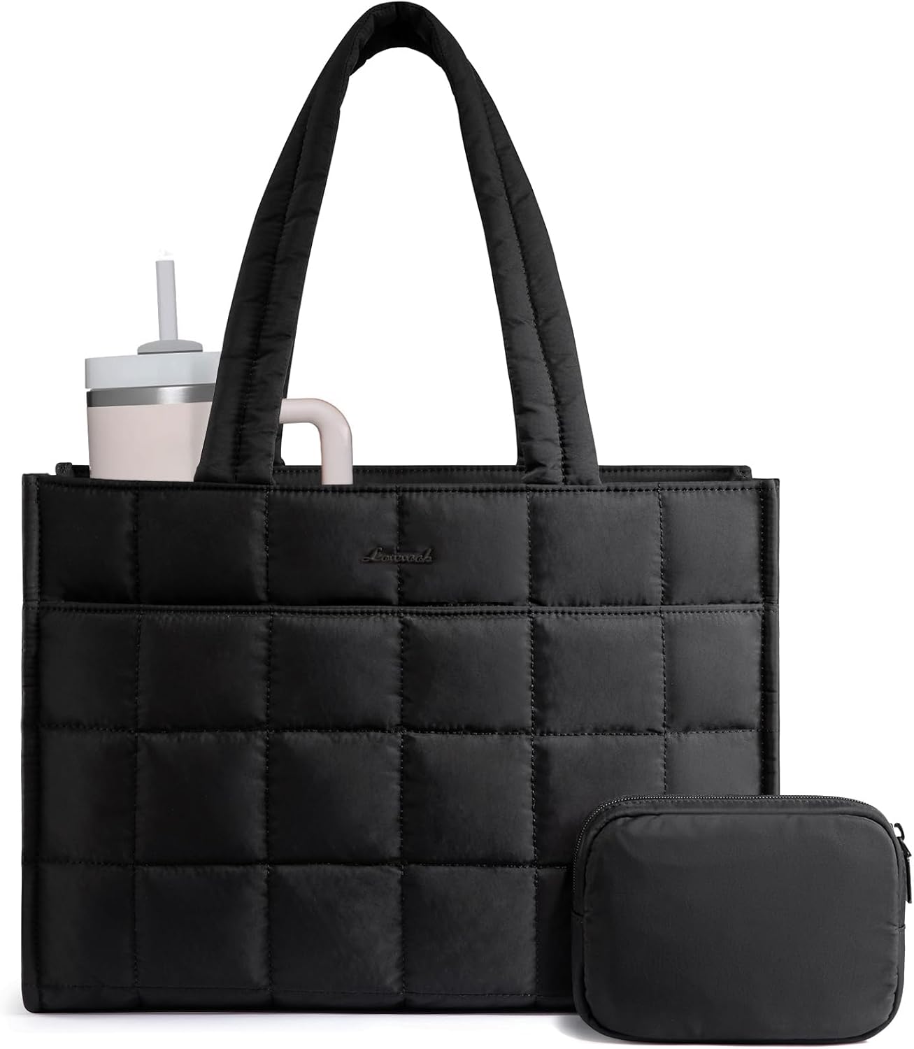 Detalle de LOVEVOOK Laptop Tote Bag for Women: 15.6-Inch Puffer Tote with Built-In Water Bottle Pocket
