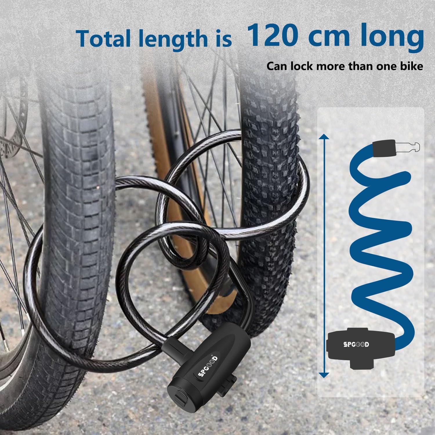 Detalle 2 de SPGOOD Fahrradschloss 12 mm Kabel, 120 cm