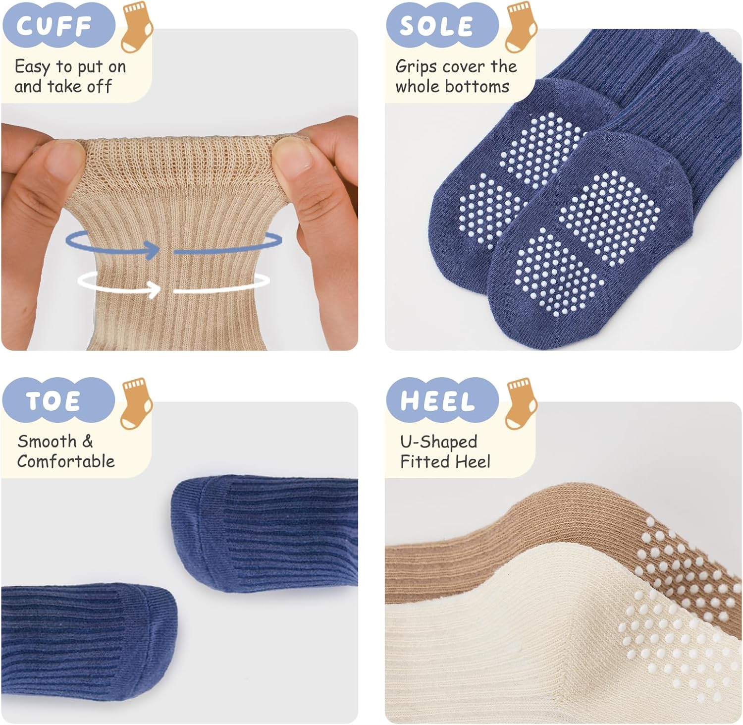 Thumbnail 1 de Bearbay 9 Pairs Toddler Non Slip Cotton Crew Socks with Anti-slip Dots